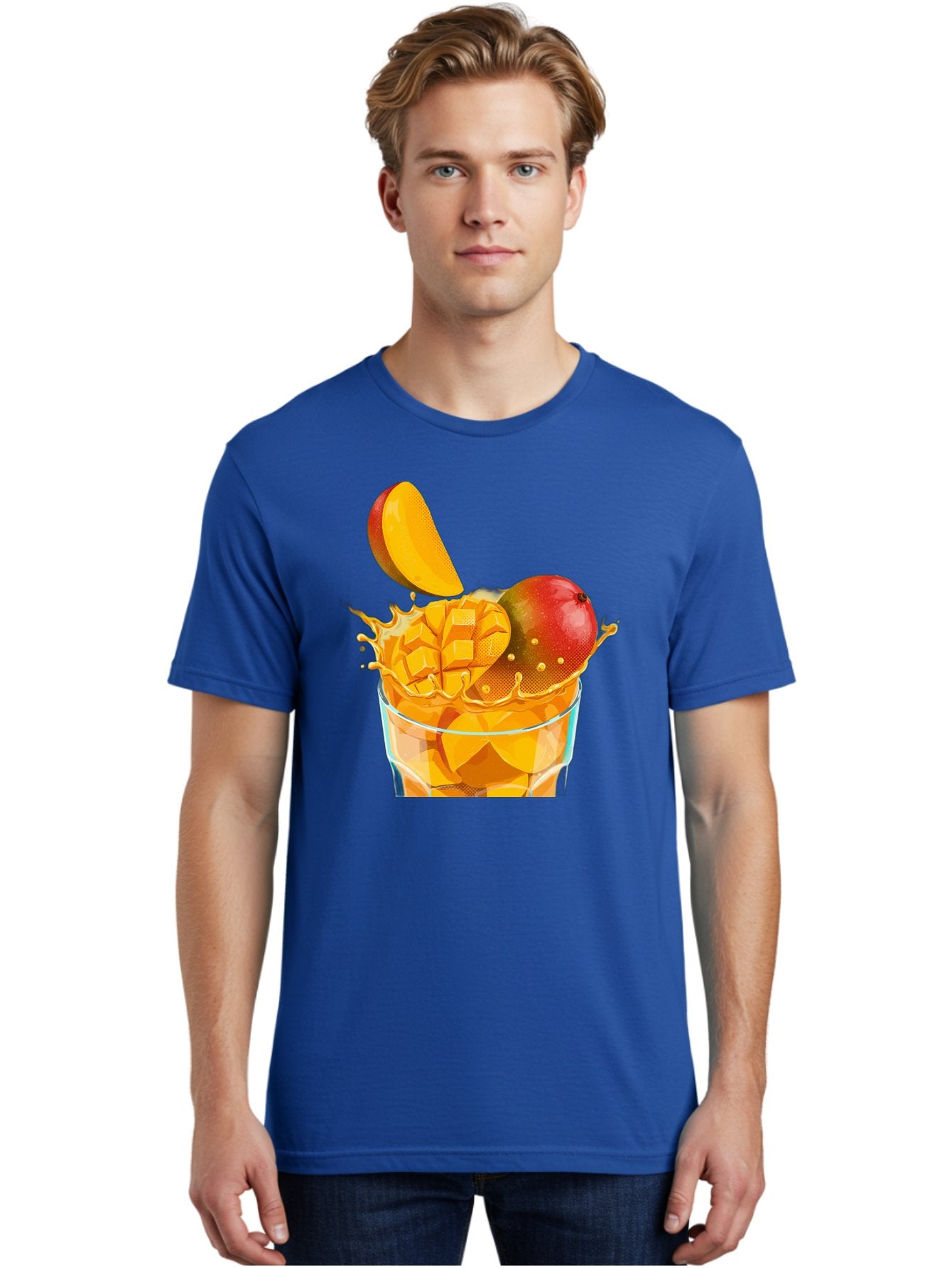 Mango-Smoothie-6 Men'S Graphic Tee, 100% Cotton, Comfortable Casual Summer Wear, Machine Washable, Fresh Mango, Mango Juice, Sliced Mango, Fruit Salad, Summer Drink, Fresh Fruit, Healthy Beverage, Tropical Flavors, Mango Chunks, Bac158 24