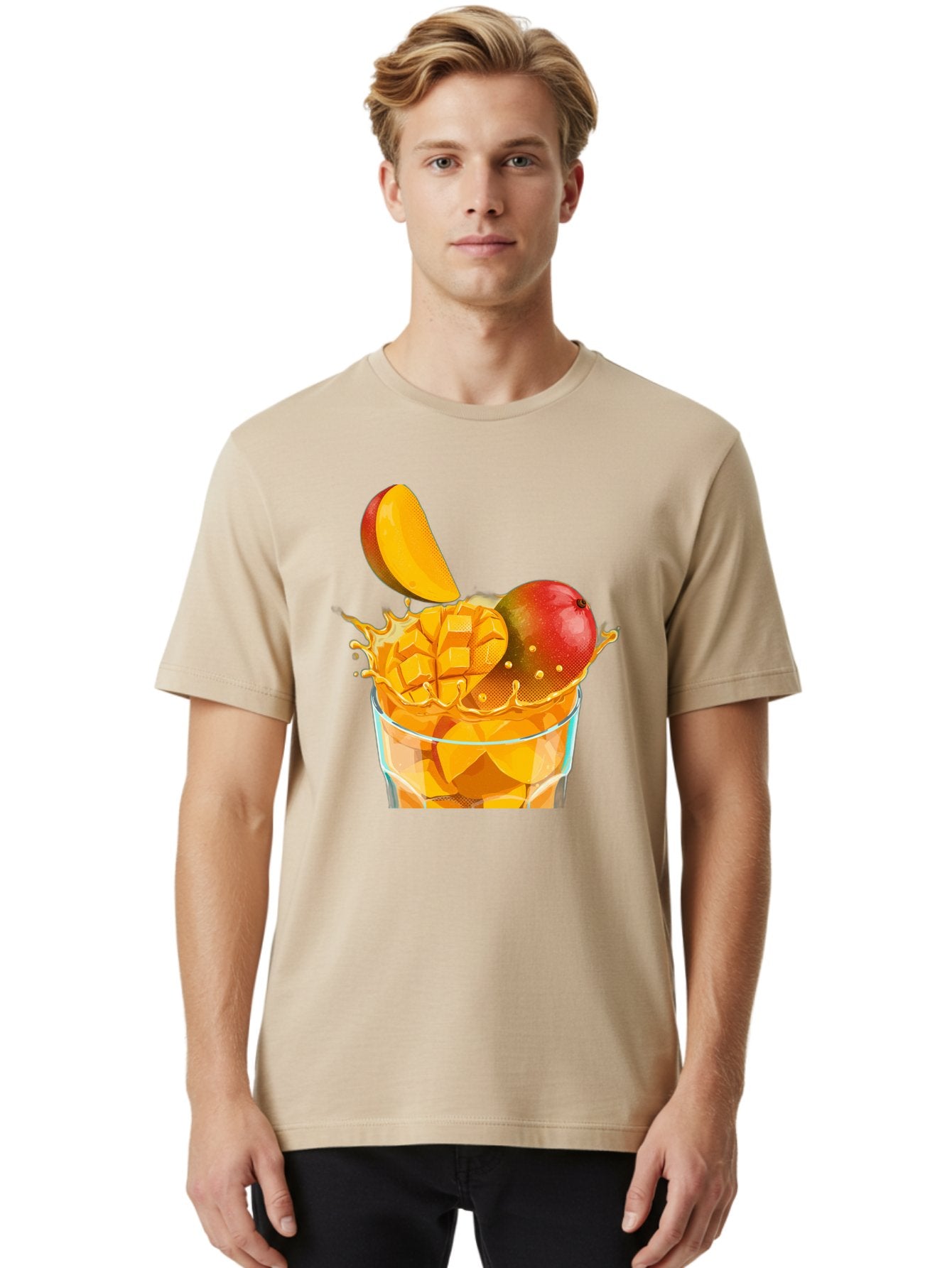 Mango-Smoothie-6 Men'S Graphic Tee, 100% Cotton, Comfortable Casual Summer Wear, Machine Washable, Fresh Mango, Mango Juice, Sliced Mango, Fruit Salad, Summer Drink, Fresh Fruit, Healthy Beverage, Tropical Flavors, Mango Chunks, Bac158 18