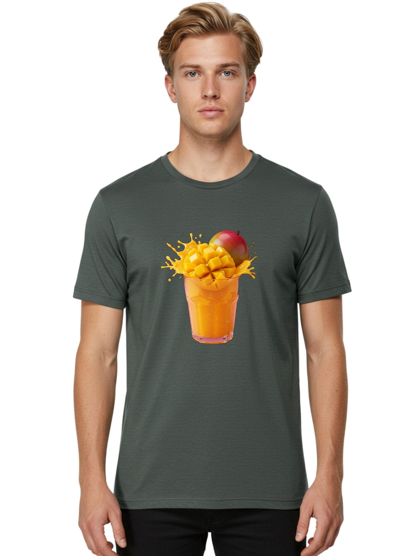 Mango-Smoothie-7 Men'S Graphic Tee, 100% Cotton, Comfortable Casual Summer Wear, Machine Washable, Mango Smoothie, Fresh Mango, Tropical Drink, Vibrant Colors, Healthy Beverage, Refreshing Drink, Summer Refreshment, Mango Chunks, Mango Juice Bac159 18