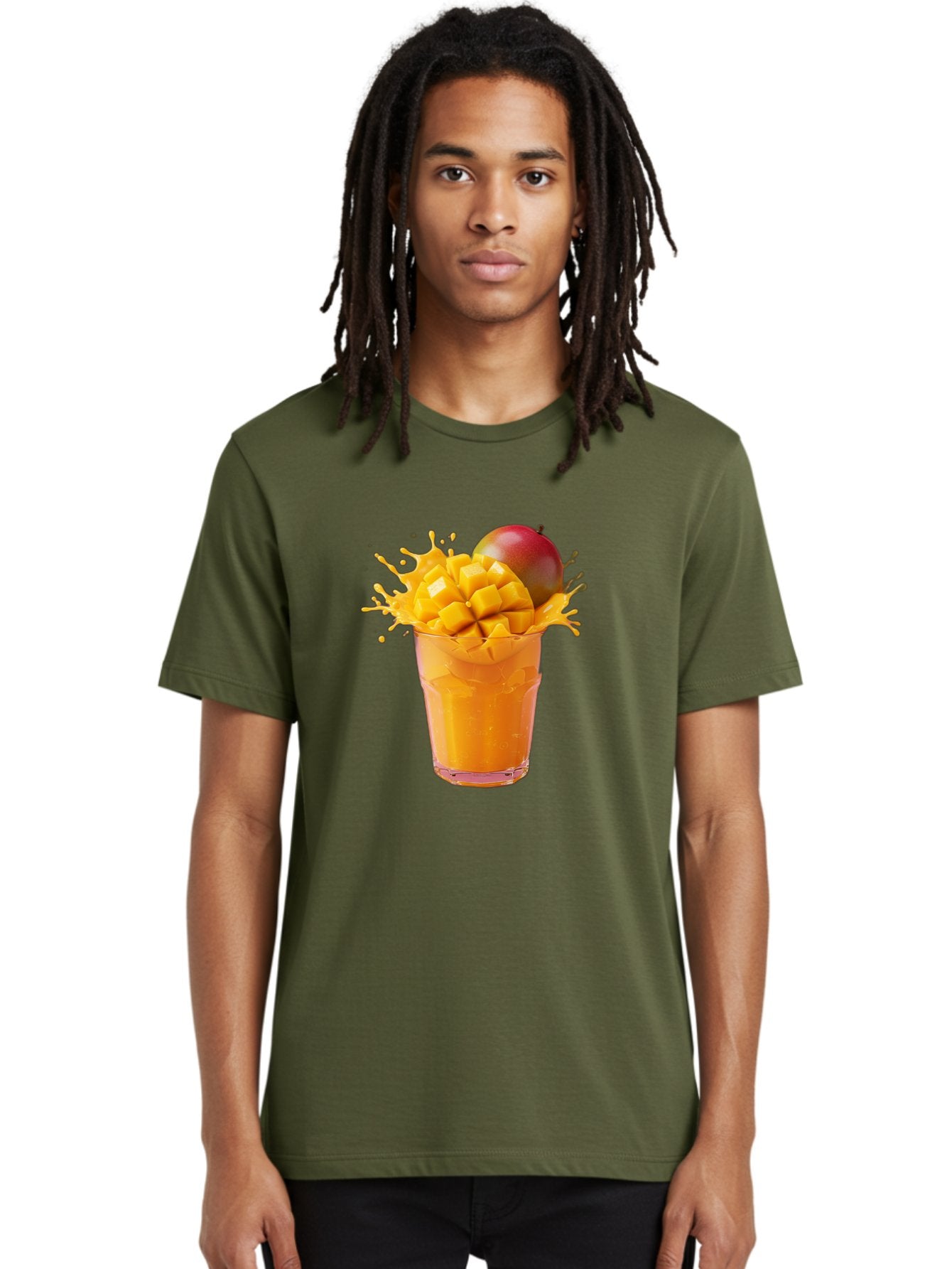 Mango-Smoothie-7 Men'S Graphic Tee, 100% Cotton, Comfortable Casual Summer Wear, Machine Washable, Mango Smoothie, Fresh Mango, Tropical Drink, Vibrant Colors, Healthy Beverage, Refreshing Drink, Summer Refreshment, Mango Chunks, Mango Juice Bac159 16