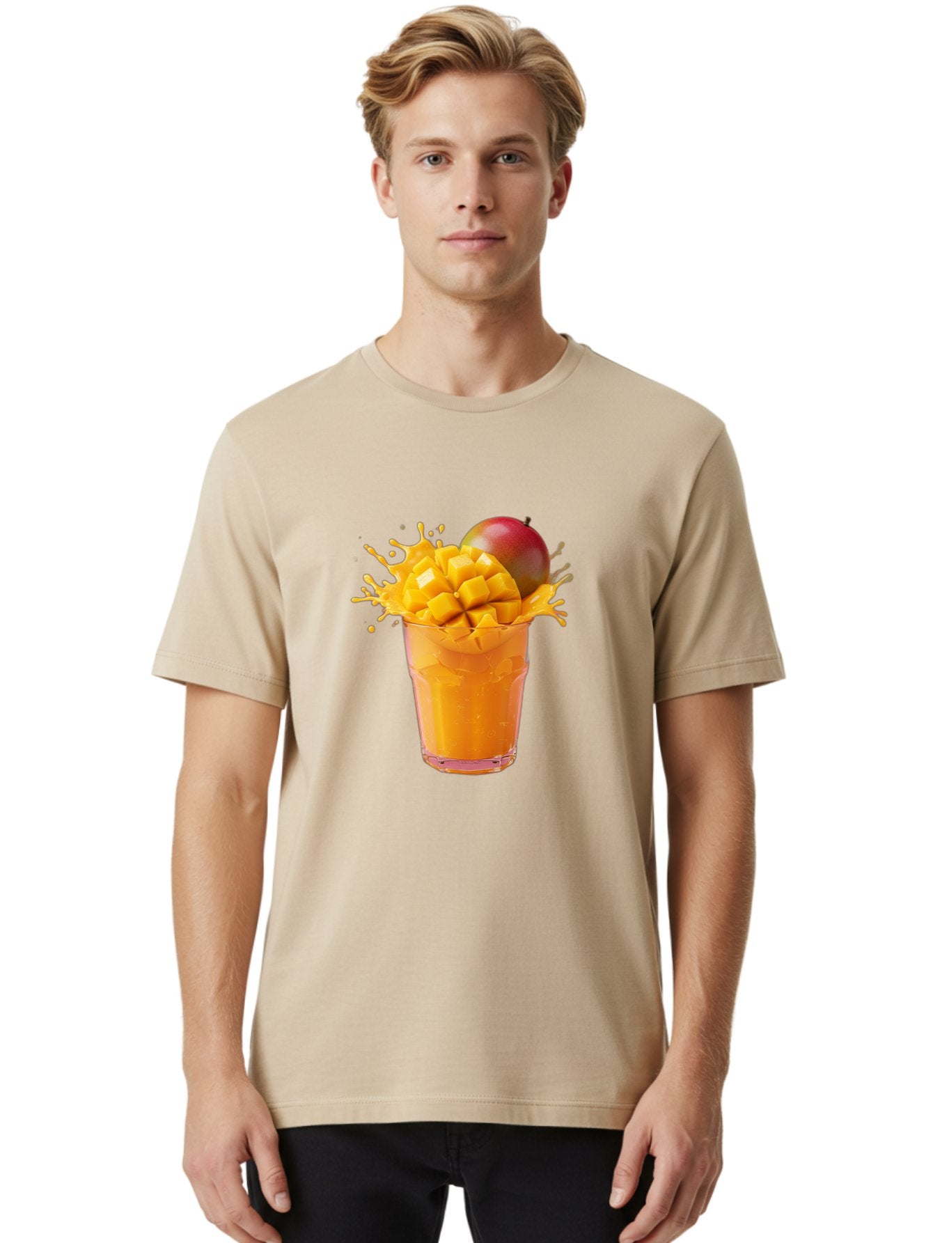 Mango-Smoothie-7 Men'S Graphic Tee, 100% Cotton, Comfortable Casual Summer Wear, Machine Washable, Mango Smoothie, Fresh Mango, Tropical Drink, Vibrant Colors, Healthy Beverage, Refreshing Drink, Summer Refreshment, Mango Chunks, Mango Juice Bac159 20