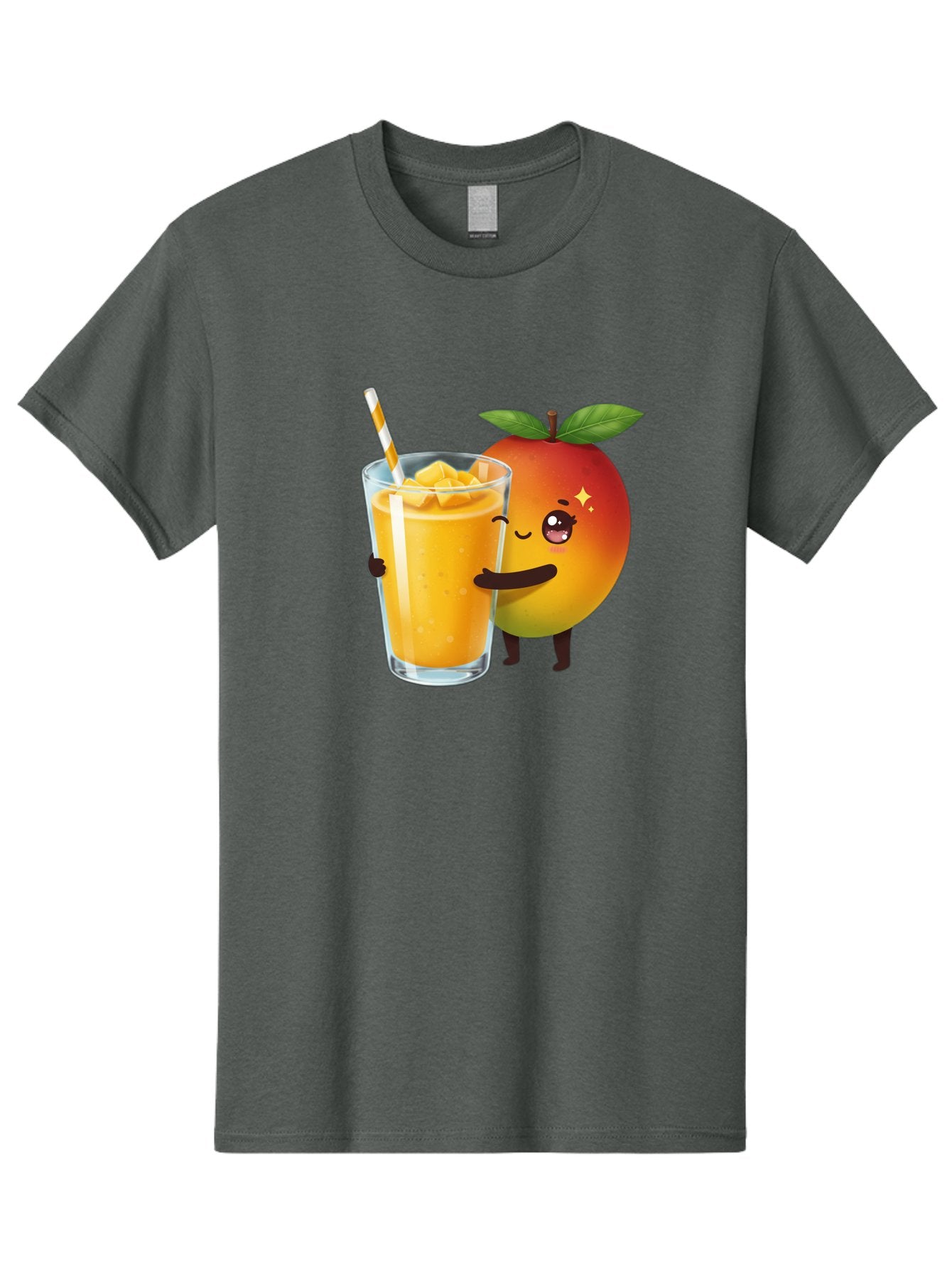 Mango-Smoothie Men'S Graphic Tee, 100% Cotton, Comfortable Casual Summer Wear, Machine Washable, Mango Smoothie, Orange Drink, Cartoon Fruit, Yellow Beverage, Glass With Straw, Mango Chunks, Fruit Character, Healthy Drink, Refreshing Beverage, Bac160 11