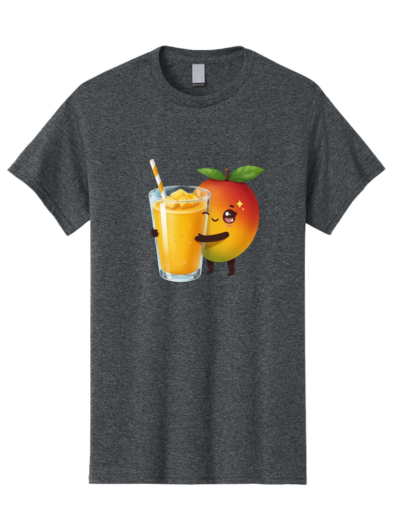Mango-Smoothie Men'S Graphic Tee, 100% Cotton, Comfortable Casual Summer Wear, Machine Washable, Mango Smoothie, Orange Drink, Cartoon Fruit, Yellow Beverage, Glass With Straw, Mango Chunks, Fruit Character, Healthy Drink, Refreshing Beverage, Bac160 8