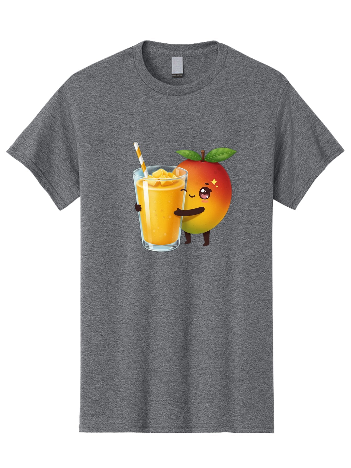 Mango-Smoothie Men'S Graphic Tee, 100% Cotton, Comfortable Casual Summer Wear, Machine Washable, Mango Smoothie, Orange Drink, Cartoon Fruit, Yellow Beverage, Glass With Straw, Mango Chunks, Fruit Character, Healthy Drink, Refreshing Beverage, Bac160 10
