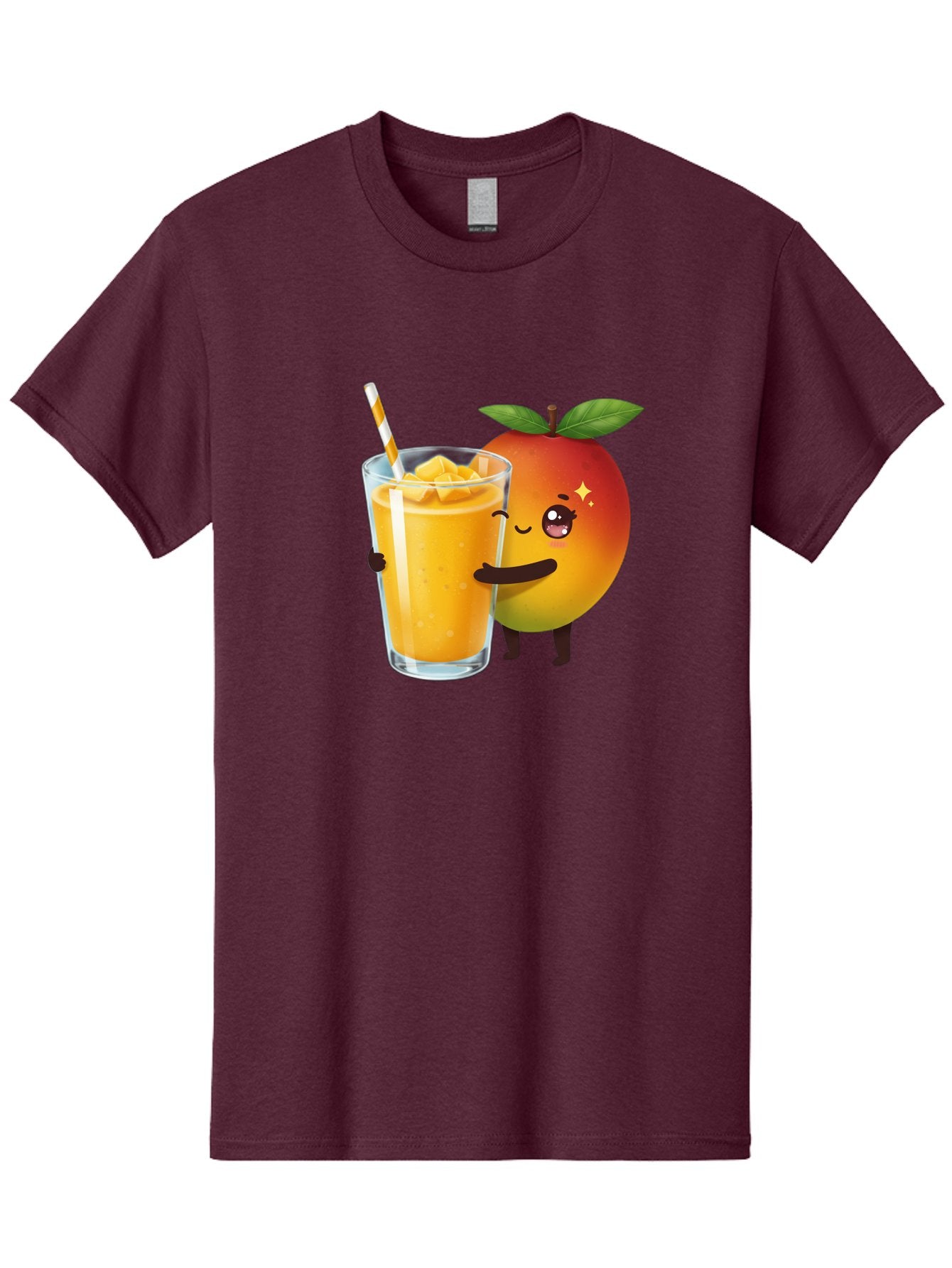 Mango-Smoothie Men'S Graphic Tee, 100% Cotton, Comfortable Casual Summer Wear, Machine Washable, Mango Smoothie, Orange Drink, Cartoon Fruit, Yellow Beverage, Glass With Straw, Mango Chunks, Fruit Character, Healthy Drink, Refreshing Beverage, Bac160 12
