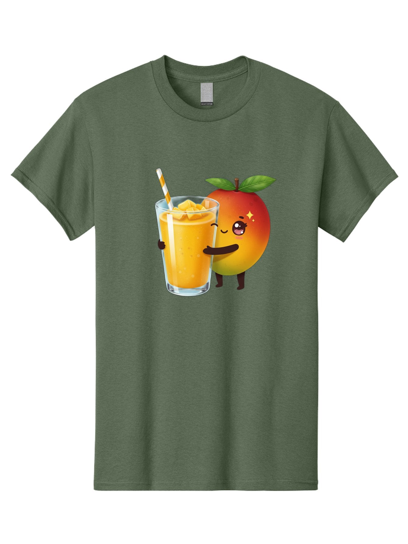 Mango-Smoothie Men'S Graphic Tee, 100% Cotton, Comfortable Casual Summer Wear, Machine Washable, Mango Smoothie, Orange Drink, Cartoon Fruit, Yellow Beverage, Glass With Straw, Mango Chunks, Fruit Character, Healthy Drink, Refreshing Beverage, Bac160 5