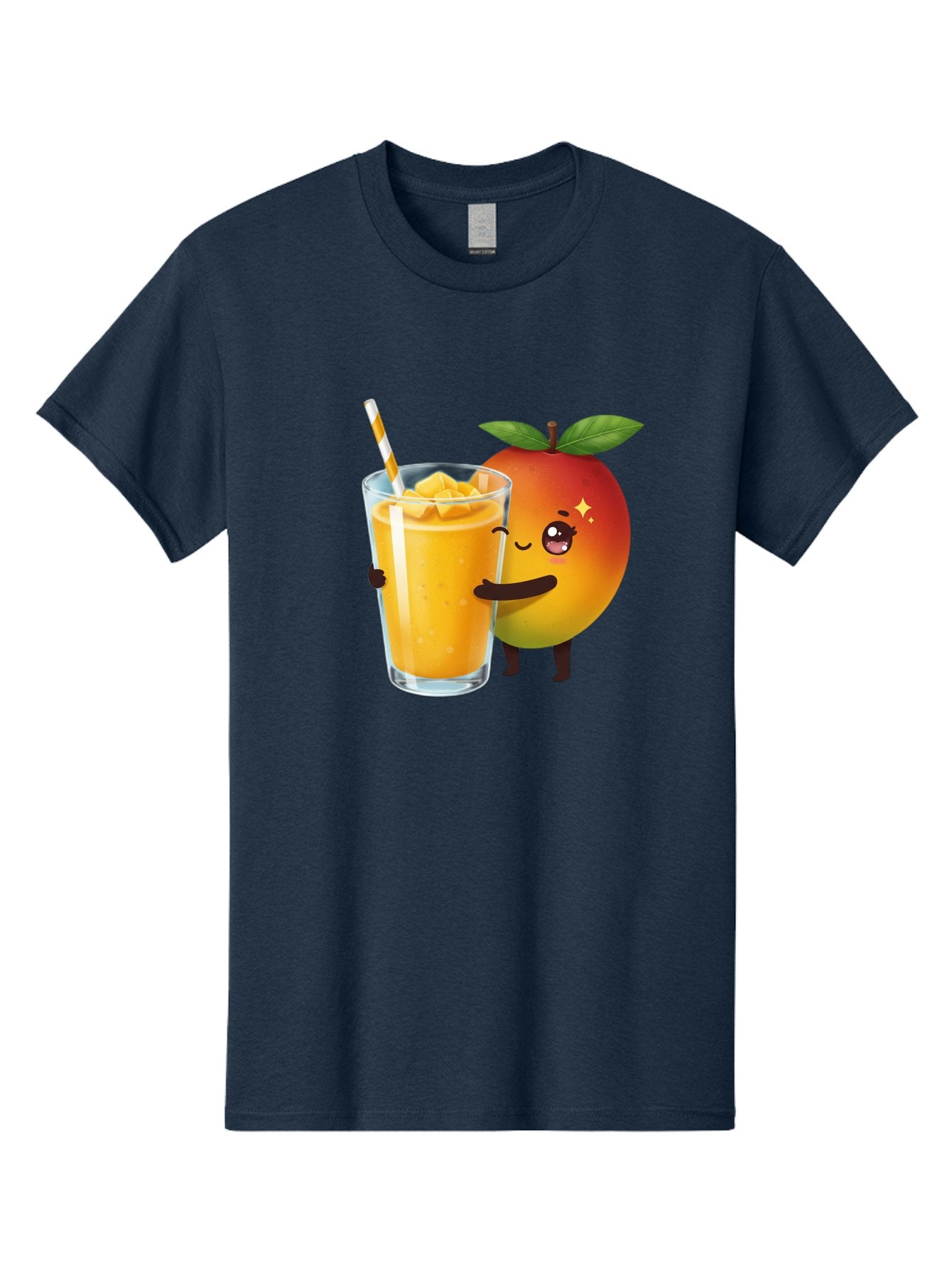 Mango-Smoothie Men'S Graphic Tee, 100% Cotton, Comfortable Casual Summer Wear, Machine Washable, Mango Smoothie, Orange Drink, Cartoon Fruit, Yellow Beverage, Glass With Straw, Mango Chunks, Fruit Character, Healthy Drink, Refreshing Beverage, Bac160 3