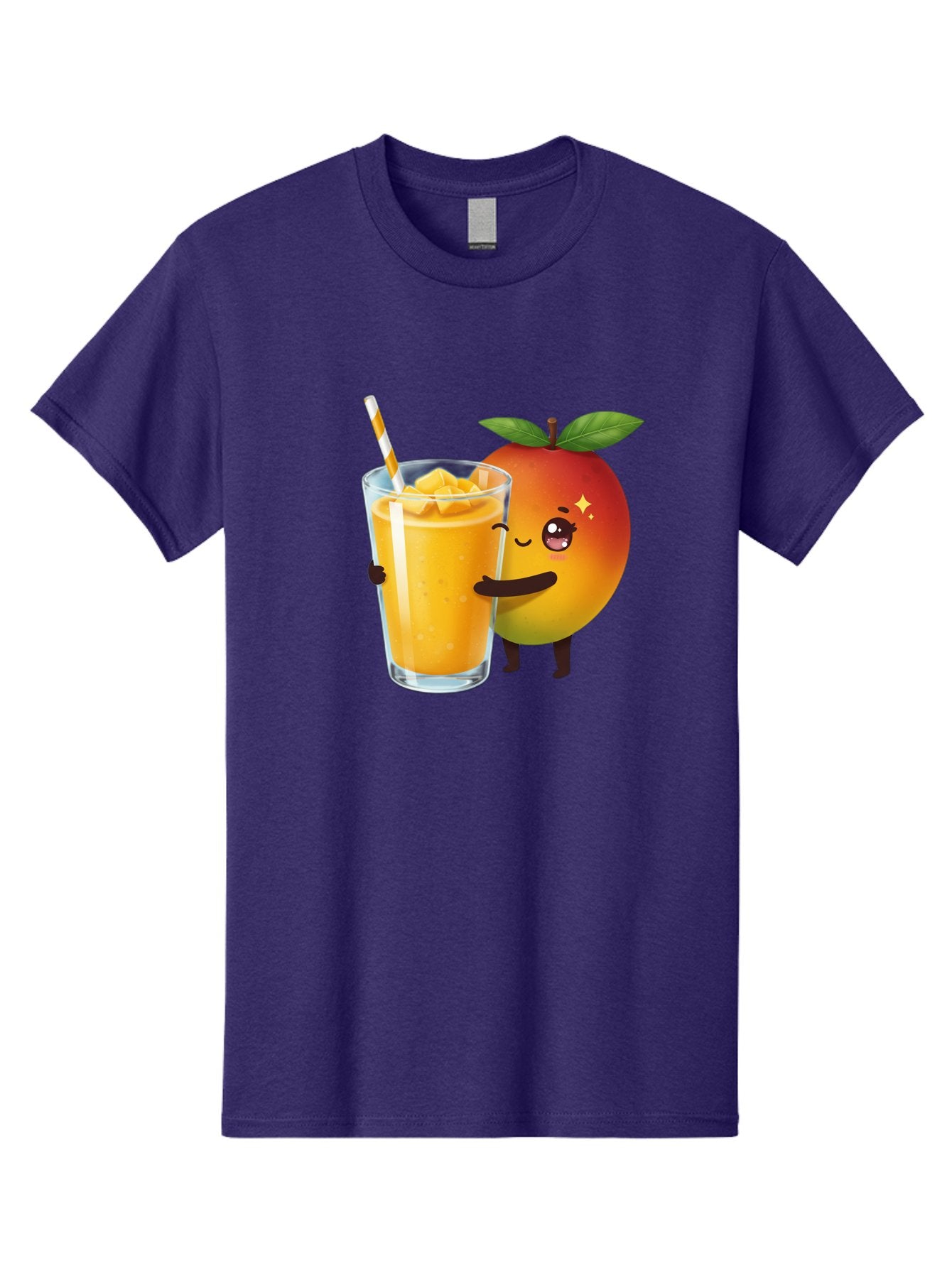Mango-Smoothie Men'S Graphic Tee, 100% Cotton, Comfortable Casual Summer Wear, Machine Washable, Mango Smoothie, Orange Drink, Cartoon Fruit, Yellow Beverage, Glass With Straw, Mango Chunks, Fruit Character, Healthy Drink, Refreshing Beverage, Bac160 15