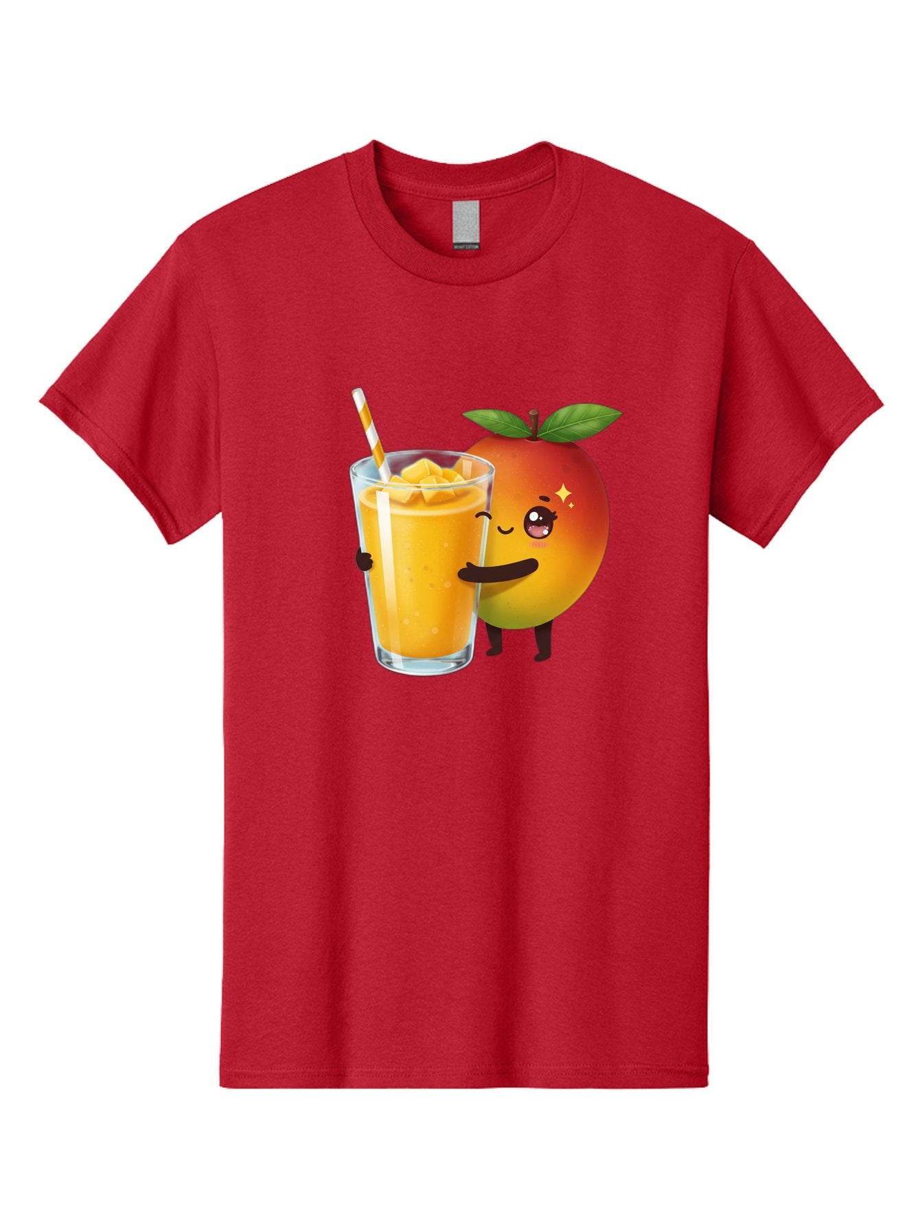 Mango-Smoothie Men'S Graphic Tee, 100% Cotton, Comfortable Casual Summer Wear, Machine Washable, Mango Smoothie, Orange Drink, Cartoon Fruit, Yellow Beverage, Glass With Straw, Mango Chunks, Fruit Character, Healthy Drink, Refreshing Beverage, Bac160 14