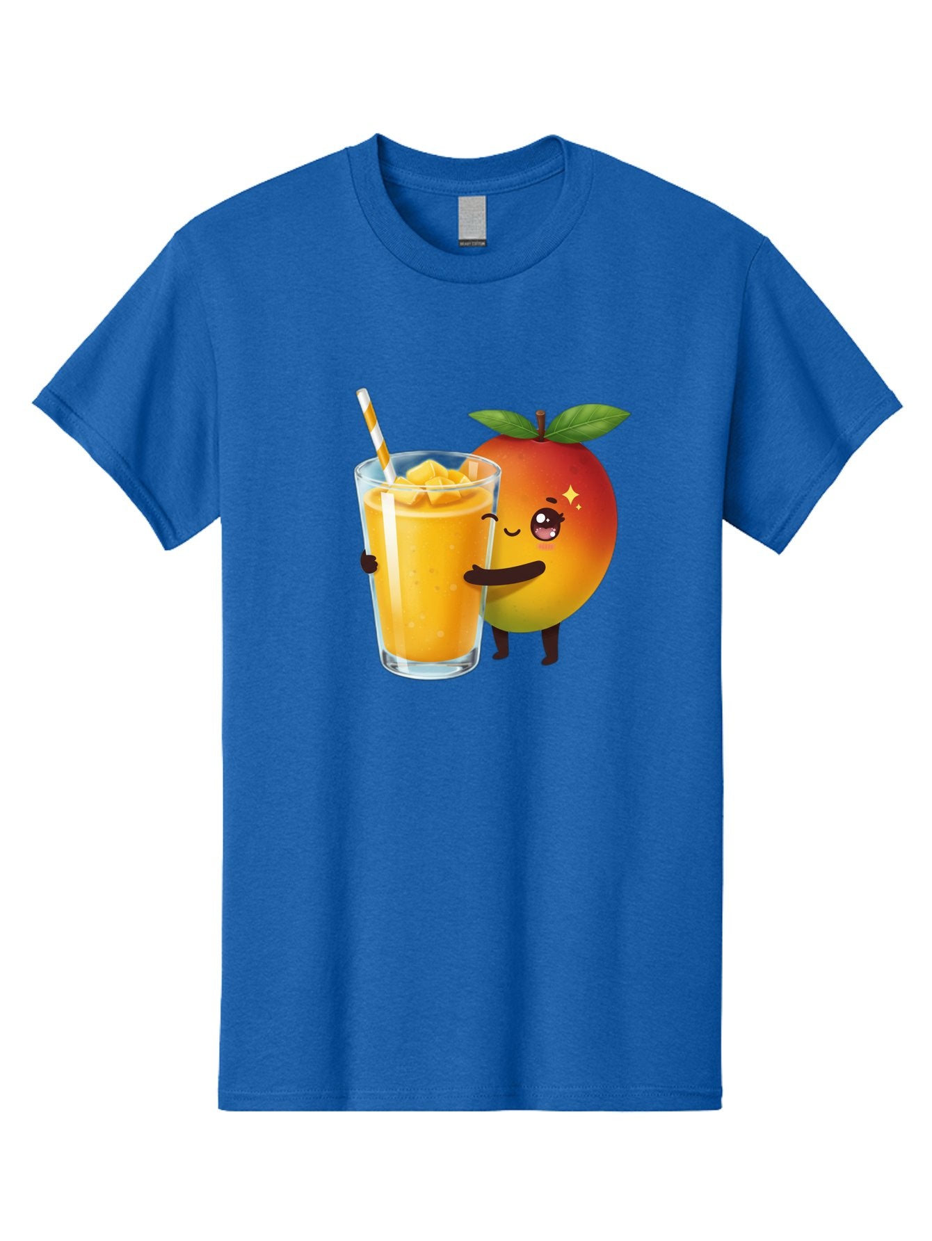 Mango-Smoothie Men'S Graphic Tee, 100% Cotton, Comfortable Casual Summer Wear, Machine Washable, Mango Smoothie, Orange Drink, Cartoon Fruit, Yellow Beverage, Glass With Straw, Mango Chunks, Fruit Character, Healthy Drink, Refreshing Beverage, Bac160 13