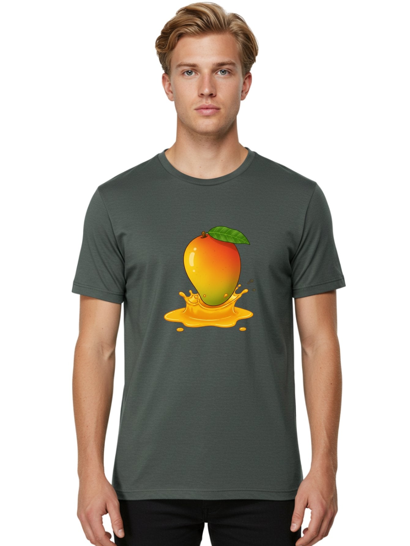 Mango-Splash-1 Men'S Graphic Tee, 100% Cotton, Comfortable Casual Summer Wear, Machine Washable, Juicy Mango, Vibrant Colors, Splashing Juice, Fresh Fruit, Tropical Flavors, Sweet Treats, Summertime, Refreshing Drinks Bac161 24