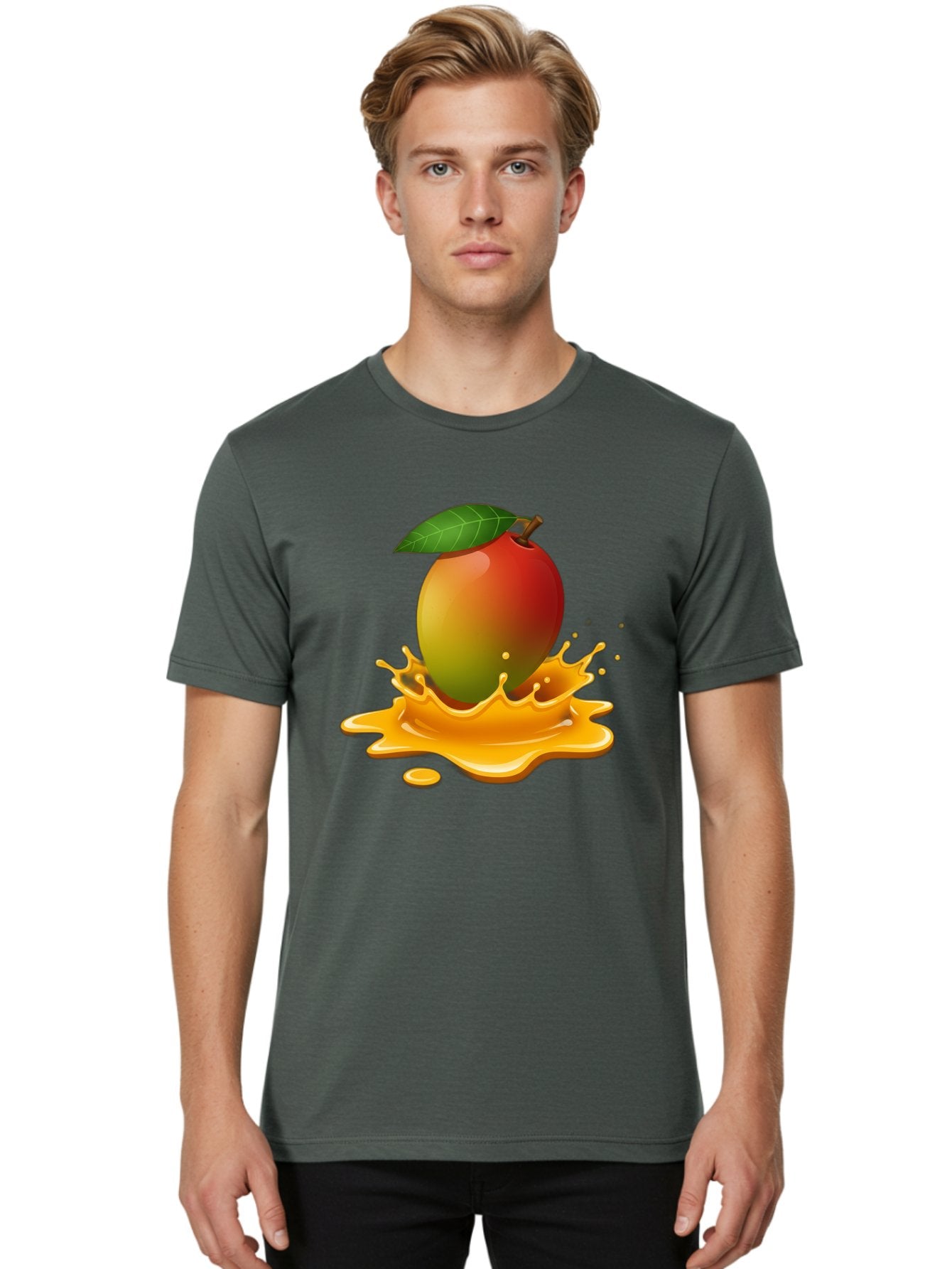 Mango-Splash-2 Men'S Graphic Tee, 100% Cotton, Comfortable Casual Summer Wear, Machine Washable, Tropical Mango, Juicy Fruit, Splash Art, Vibrant Colors, Mango Juice, Splashing Liquid, Fresh Produce, Summer Vibes, Healthy Snack, Bac162 23