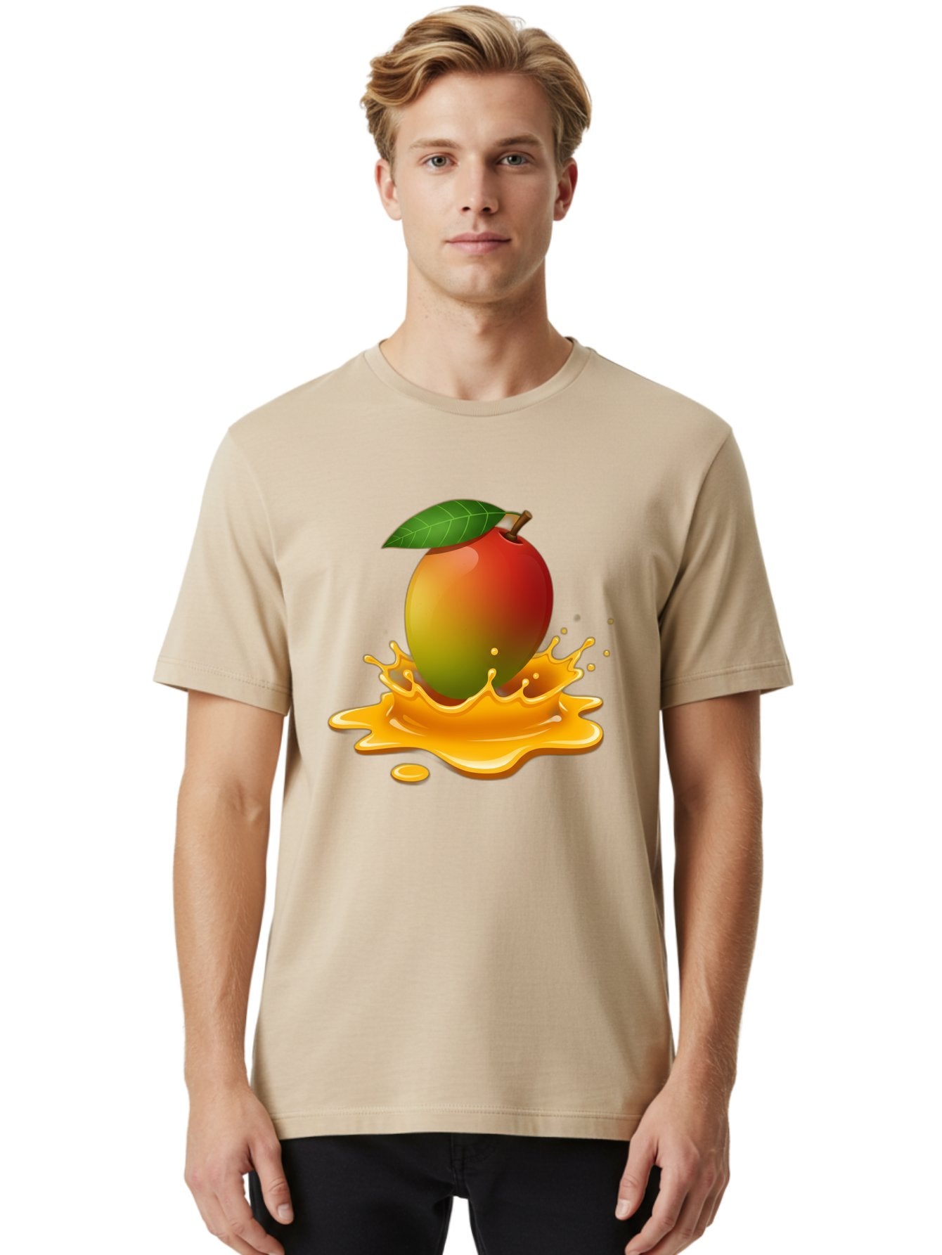 Mango-Splash-2 Men'S Graphic Tee, 100% Cotton, Comfortable Casual Summer Wear, Machine Washable, Tropical Mango, Juicy Fruit, Splash Art, Vibrant Colors, Mango Juice, Splashing Liquid, Fresh Produce, Summer Vibes, Healthy Snack, Bac162 24