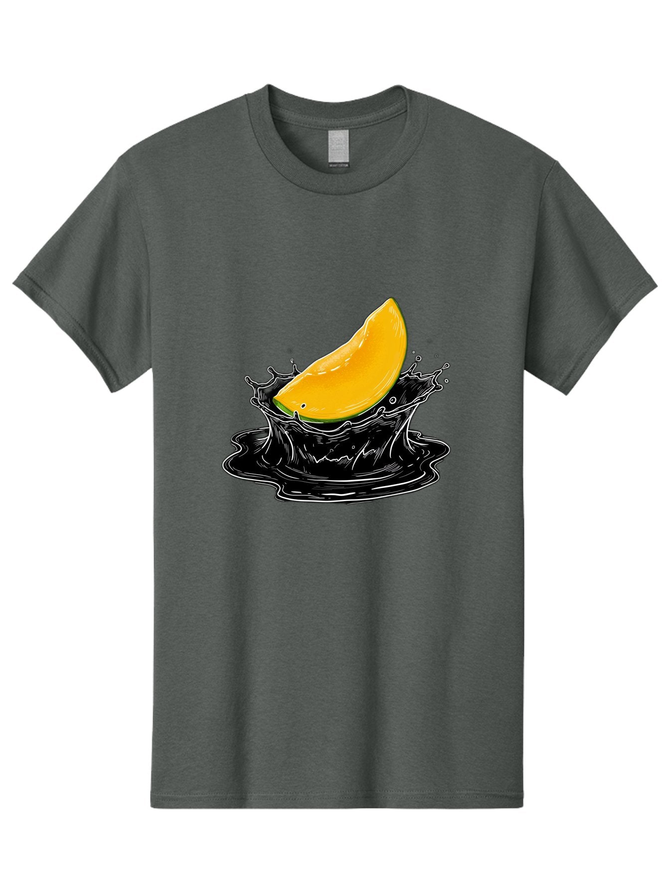 Mango-Splash-3 Men'S Graphic Tee, 100% Cotton, Comfortable Casual Summer Wear, Machine Washable, Mango Slice, Splash Effect, Black Liquid, Vibrant Yellow, Juicy Texture, Fruit Illustration, Dynamic Splash, Abstract Art Bac163 12