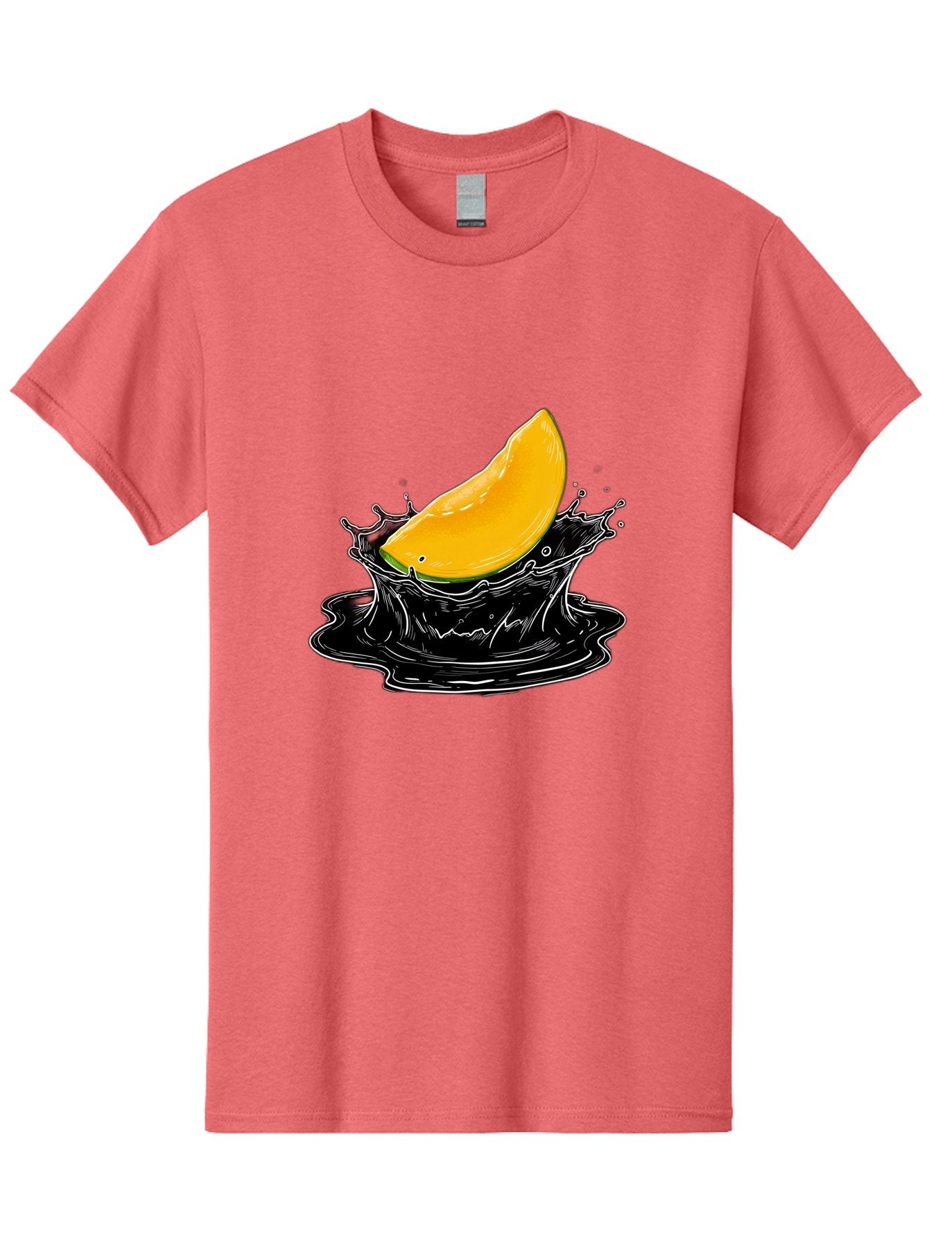 Mango-Splash-3 Men'S Graphic Tee, 100% Cotton, Comfortable Casual Summer Wear, Machine Washable, Mango Slice, Splash Effect, Black Liquid, Vibrant Yellow, Juicy Texture, Fruit Illustration, Dynamic Splash, Abstract Art Bac163