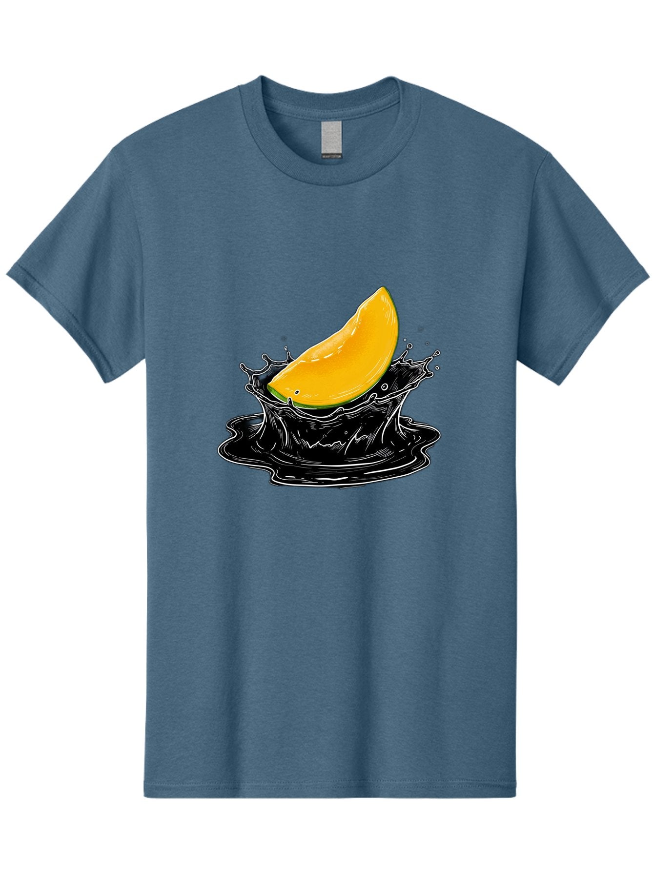 Mango-Splash-3 Men'S Graphic Tee, 100% Cotton, Comfortable Casual Summer Wear, Machine Washable, Mango Slice, Splash Effect, Black Liquid, Vibrant Yellow, Juicy Texture, Fruit Illustration, Dynamic Splash, Abstract Art Bac163 4