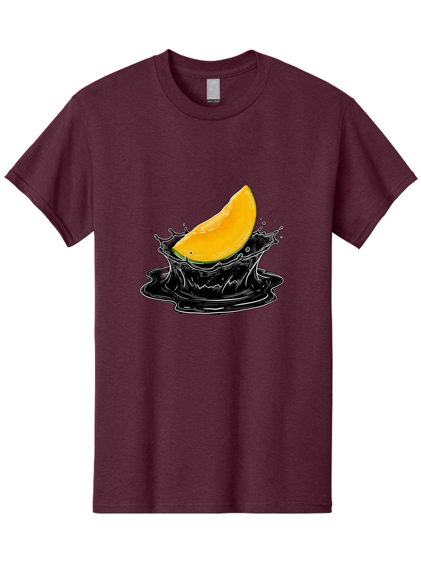Mango-Splash-3 Men'S Graphic Tee, 100% Cotton, Comfortable Casual Summer Wear, Machine Washable, Mango Slice, Splash Effect, Black Liquid, Vibrant Yellow, Juicy Texture, Fruit Illustration, Dynamic Splash, Abstract Art Bac163 11