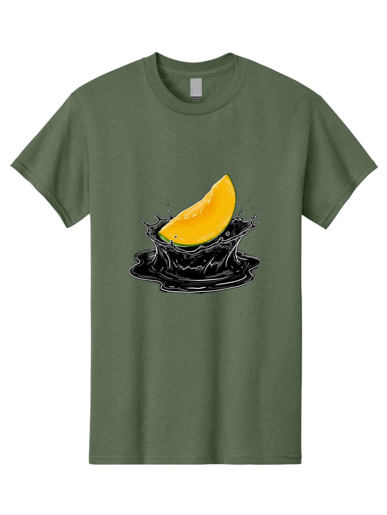 Mango-Splash-3 Men'S Graphic Tee, 100% Cotton, Comfortable Casual Summer Wear, Machine Washable, Mango Slice, Splash Effect, Black Liquid, Vibrant Yellow, Juicy Texture, Fruit Illustration, Dynamic Splash, Abstract Art Bac163 13