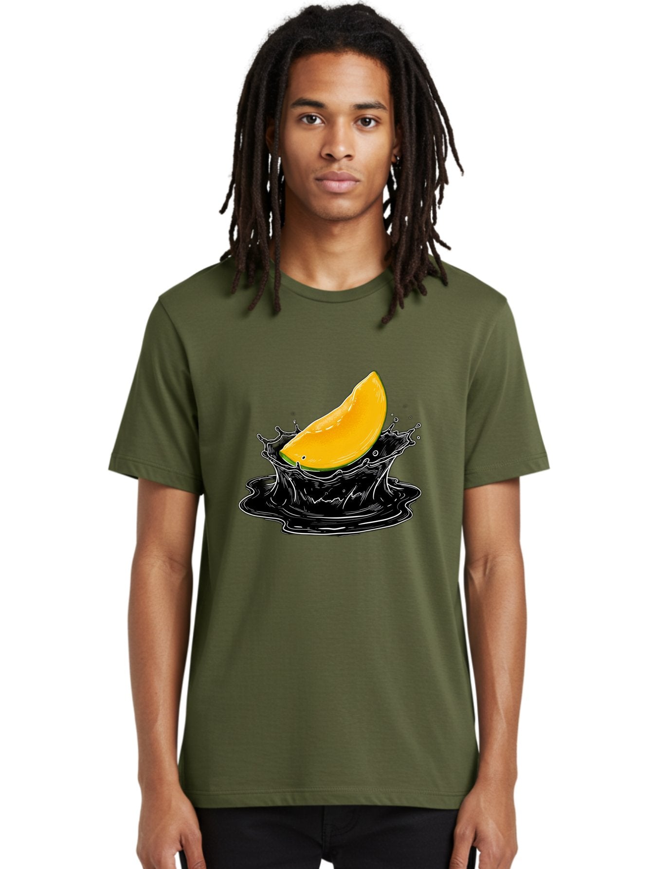 Mango-Splash-3 Men'S Graphic Tee, 100% Cotton, Comfortable Casual Summer Wear, Machine Washable, Mango Slice, Splash Effect, Black Liquid, Vibrant Yellow, Juicy Texture, Fruit Illustration, Dynamic Splash, Abstract Art Bac163 20