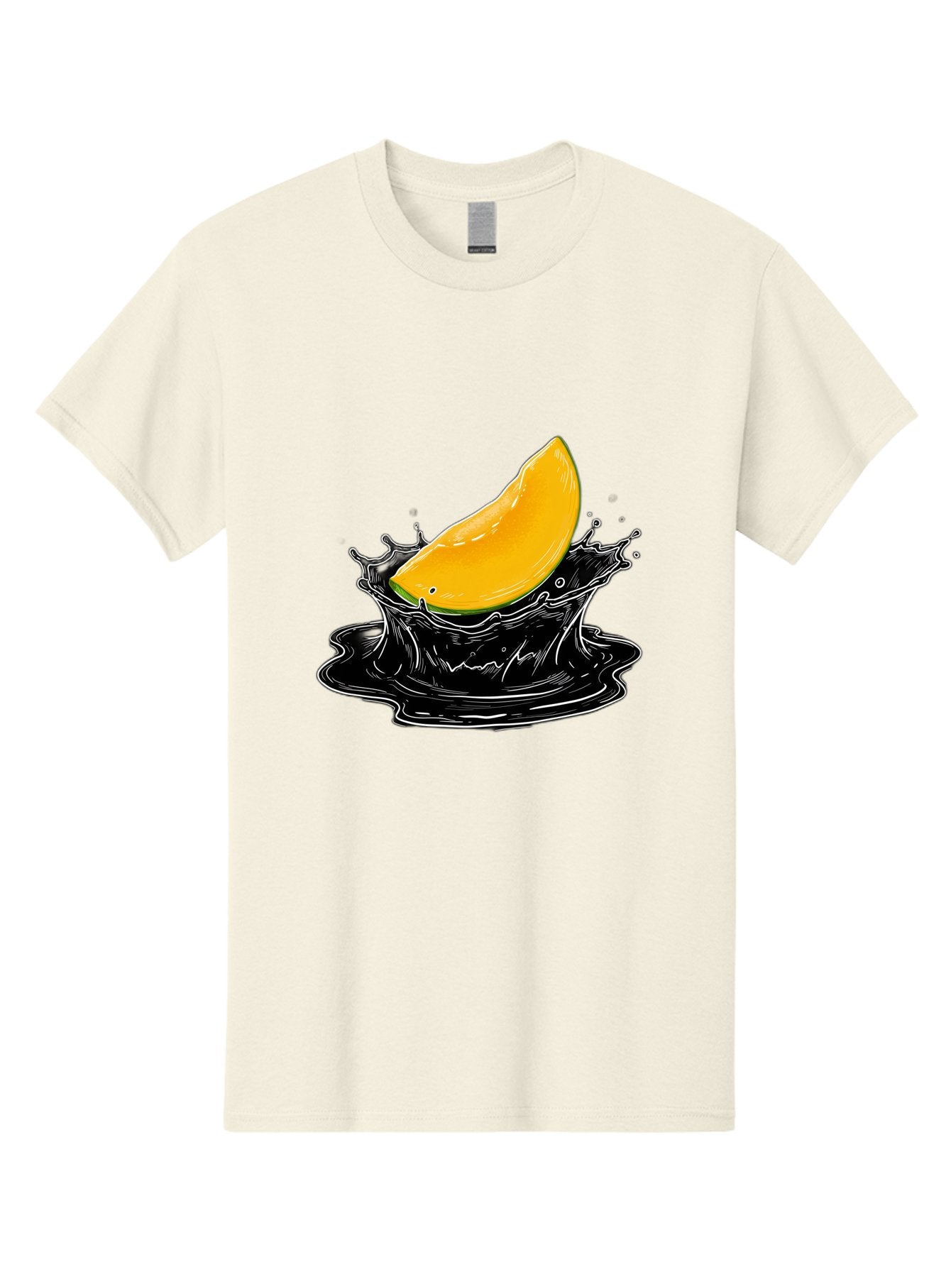 Mango-Splash-3 Men'S Graphic Tee, 100% Cotton, Comfortable Casual Summer Wear, Machine Washable, Mango Slice, Splash Effect, Black Liquid, Vibrant Yellow, Juicy Texture, Fruit Illustration, Dynamic Splash, Abstract Art Bac163 10