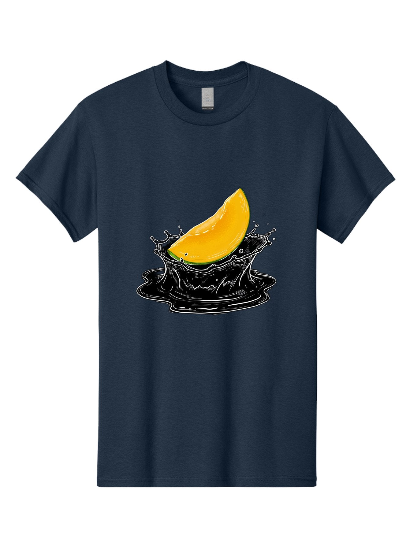Mango-Splash-3 Men'S Graphic Tee, 100% Cotton, Comfortable Casual Summer Wear, Machine Washable, Mango Slice, Splash Effect, Black Liquid, Vibrant Yellow, Juicy Texture, Fruit Illustration, Dynamic Splash, Abstract Art Bac163 8