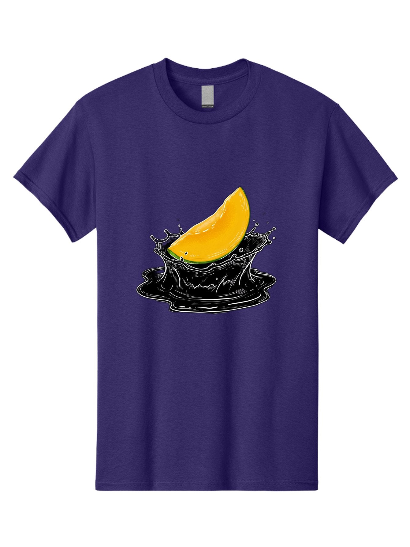 Mango-Splash-3 Men'S Graphic Tee, 100% Cotton, Comfortable Casual Summer Wear, Machine Washable, Mango Slice, Splash Effect, Black Liquid, Vibrant Yellow, Juicy Texture, Fruit Illustration, Dynamic Splash, Abstract Art Bac163 15