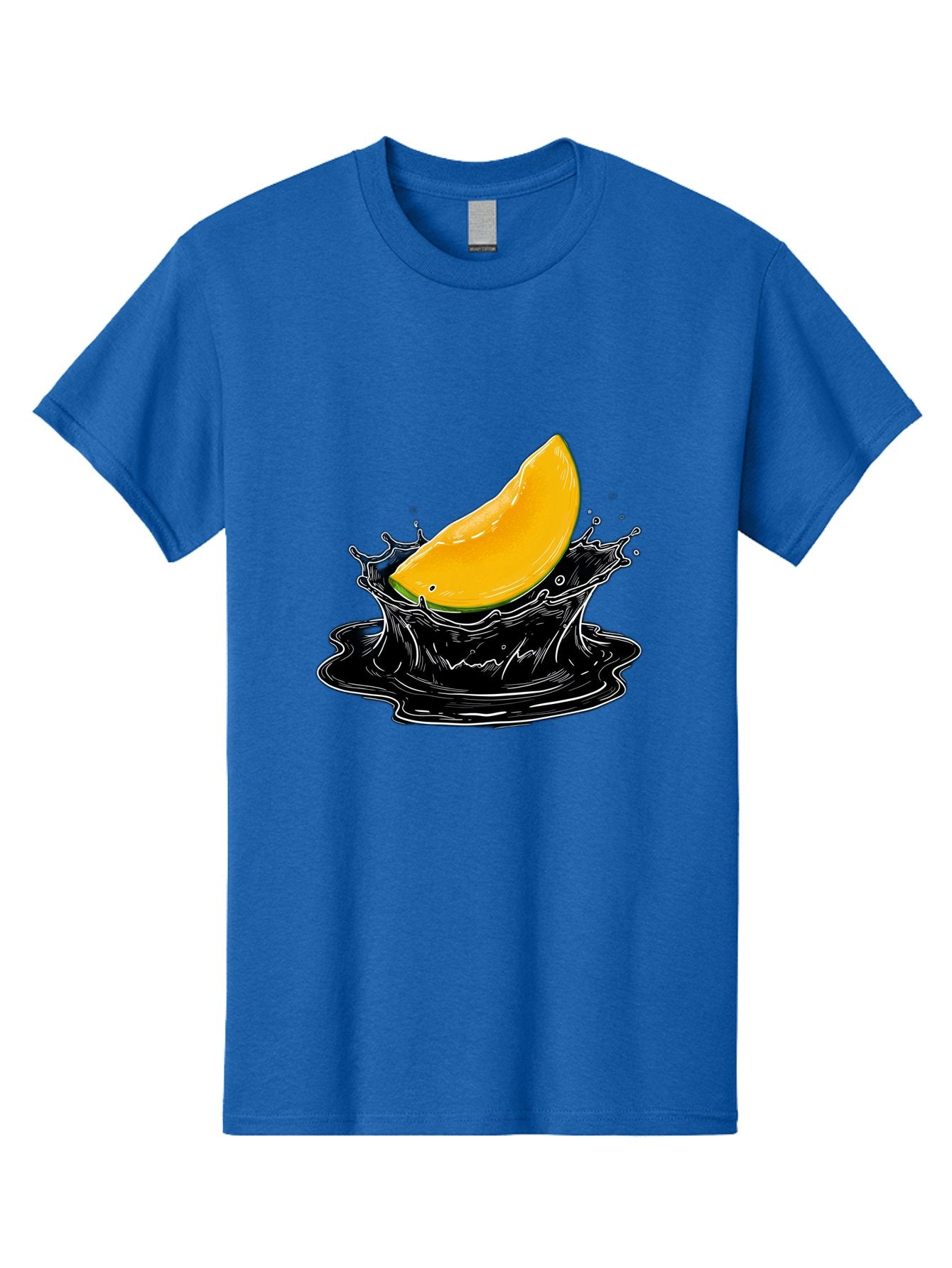 Mango-Splash-3 Men'S Graphic Tee, 100% Cotton, Comfortable Casual Summer Wear, Machine Washable, Mango Slice, Splash Effect, Black Liquid, Vibrant Yellow, Juicy Texture, Fruit Illustration, Dynamic Splash, Abstract Art Bac163 7