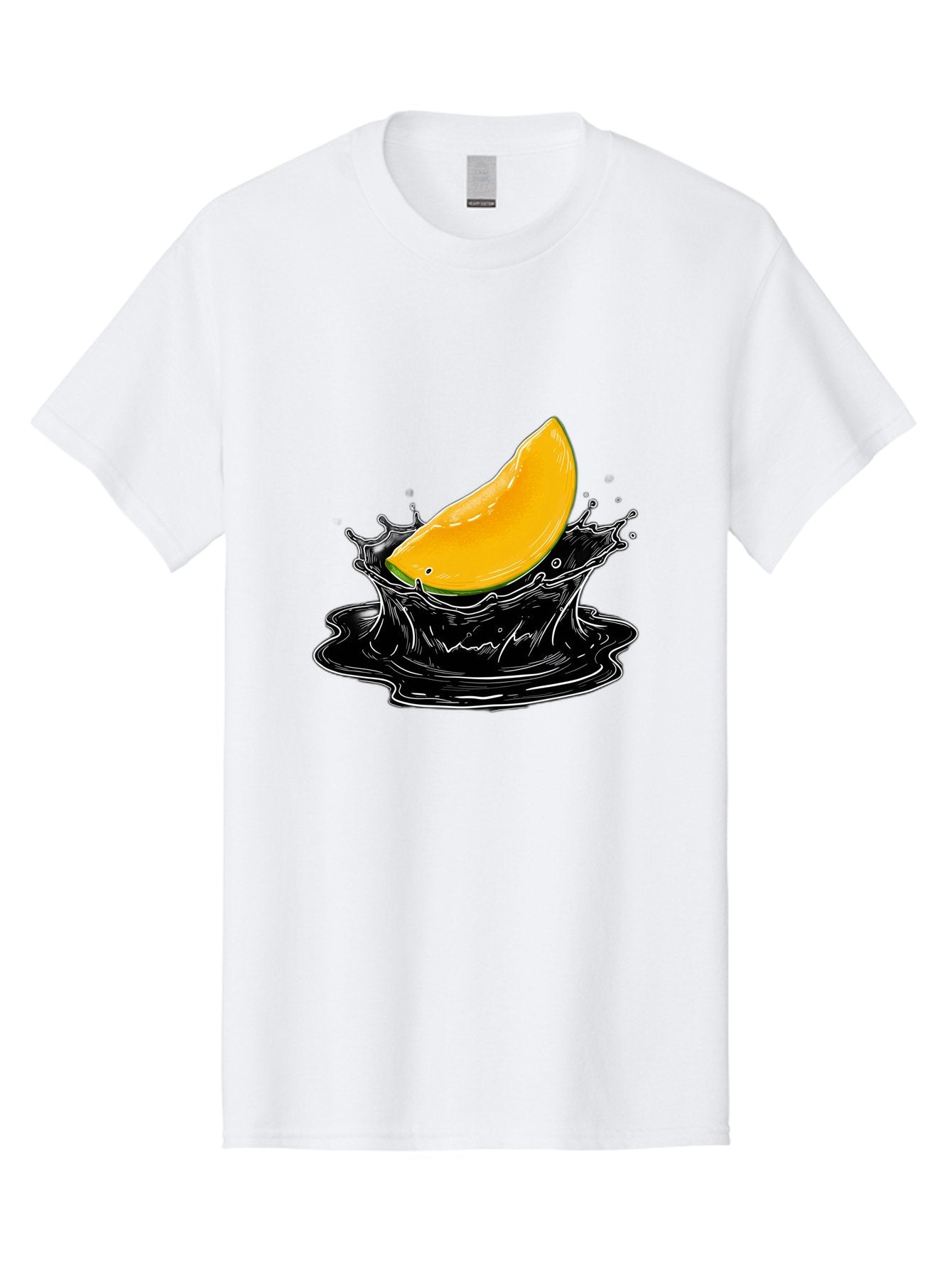 Mango-Splash-3 Men'S Graphic Tee, 100% Cotton, Comfortable Casual Summer Wear, Machine Washable, Mango Slice, Splash Effect, Black Liquid, Vibrant Yellow, Juicy Texture, Fruit Illustration, Dynamic Splash, Abstract Art Bac163 14