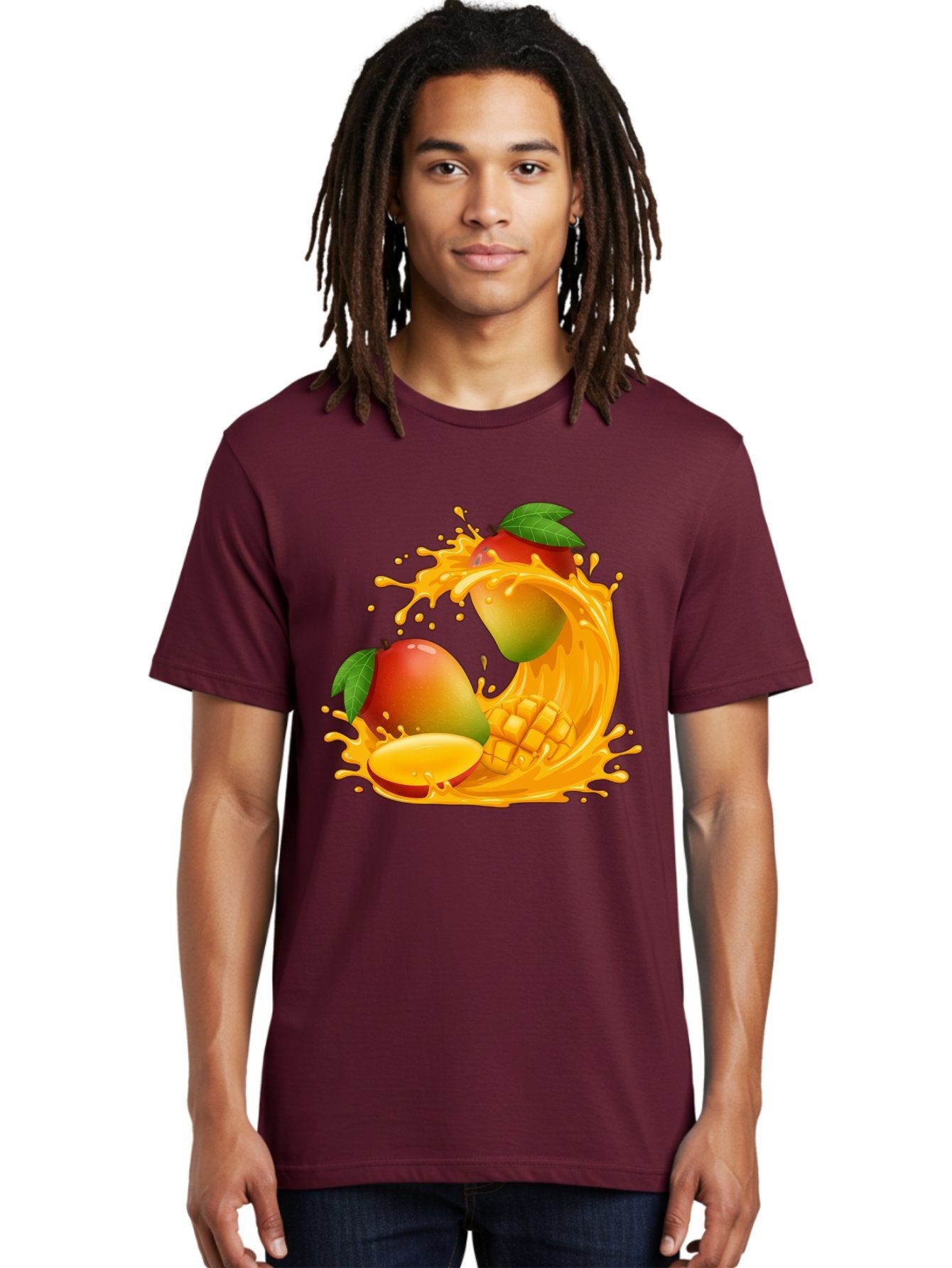 Mango-Splash-4 Men'S Graphic Tee, 100% Cotton, Comfortable Casual Summer Wear, Machine Washable, Mango Fruit, Juicy Mango, Mango Slice, Mango Juice Splash, Mango Chunks, Fresh Mango, Ripe Mango, Tropical Fruit Bac164 16
