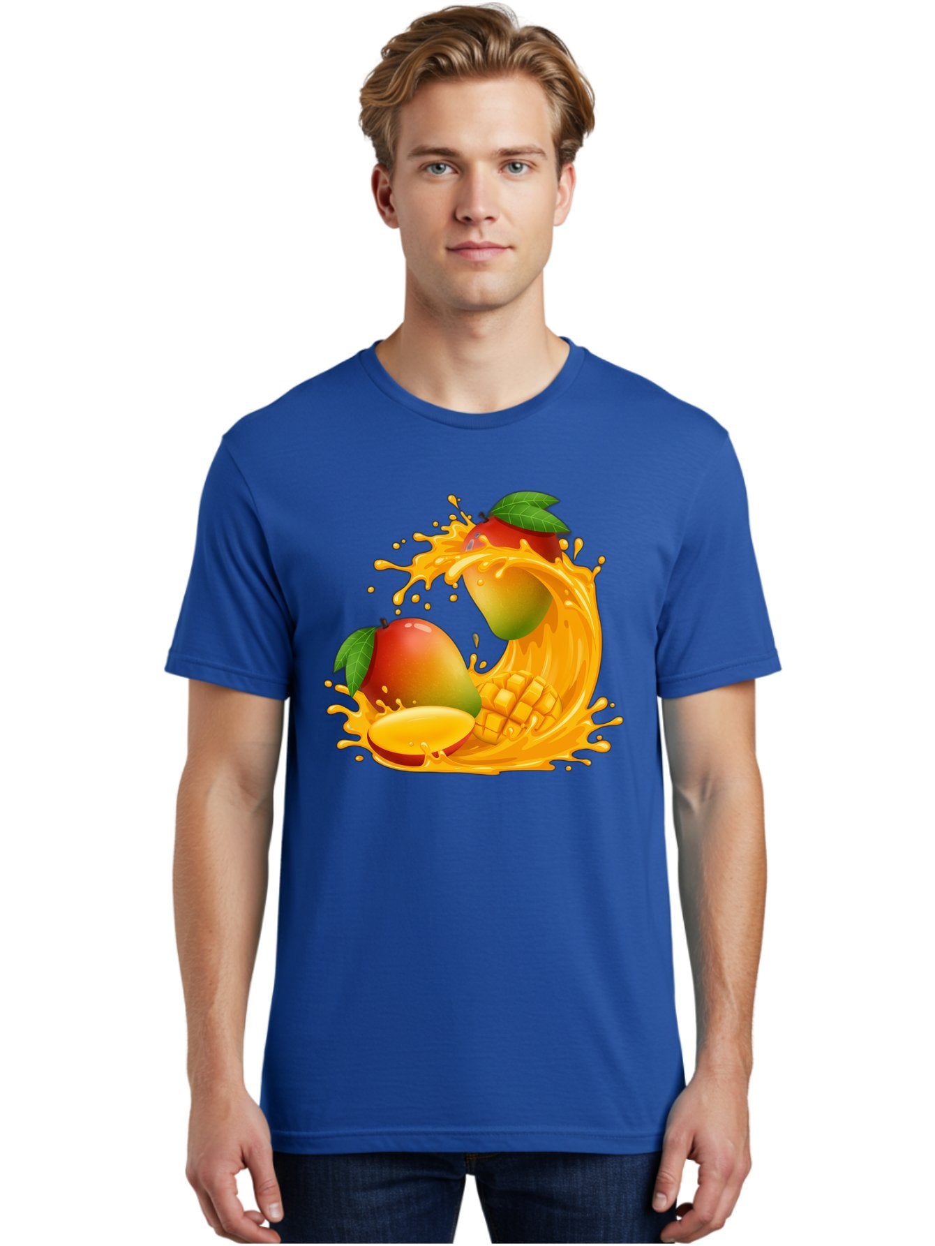 Mango-Splash-4 Men'S Graphic Tee, 100% Cotton, Comfortable Casual Summer Wear, Machine Washable, Mango Fruit, Juicy Mango, Mango Slice, Mango Juice Splash, Mango Chunks, Fresh Mango, Ripe Mango, Tropical Fruit Bac164 20