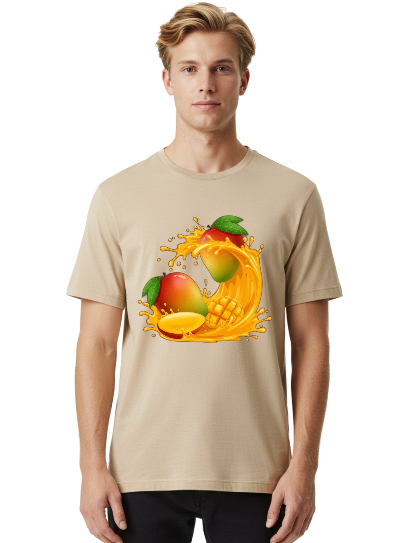 Mango-Splash-4 Men'S Graphic Tee, 100% Cotton, Comfortable Casual Summer Wear, Machine Washable, Mango Fruit, Juicy Mango, Mango Slice, Mango Juice Splash, Mango Chunks, Fresh Mango, Ripe Mango, Tropical Fruit Bac164 25