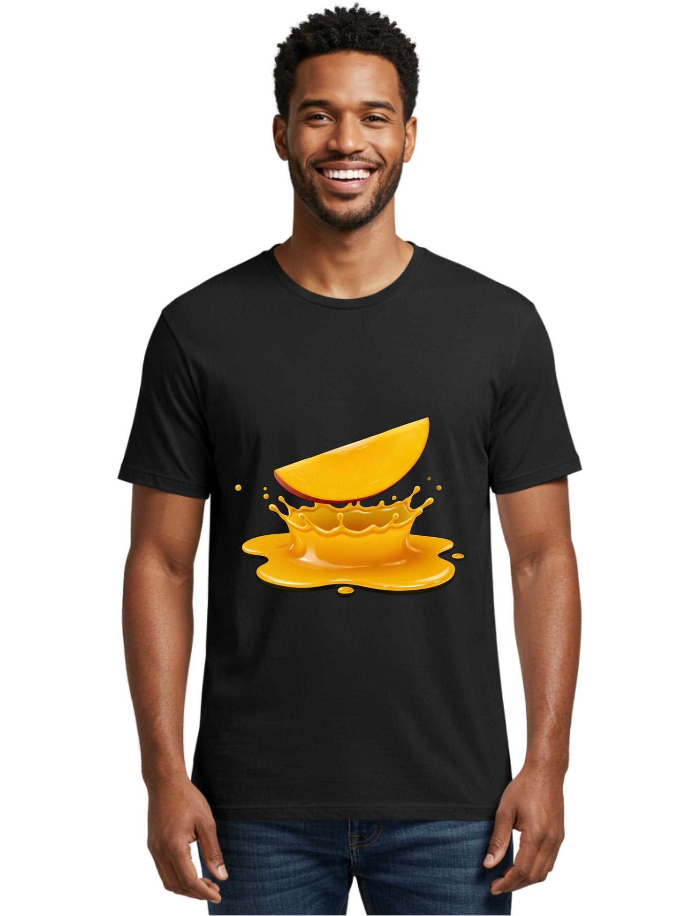 Mango-Splash Men'S Graphic Tee, 100% Cotton, Comfortable Casual Summer Wear, Machine Washable, Mango Slice, Juice Splash, Vibrant Orange, Fruity Scene, Splashing Juice, Summer Drink, Tropical Flavors, Refreshing Drink, Healthy Snack Bac165 27