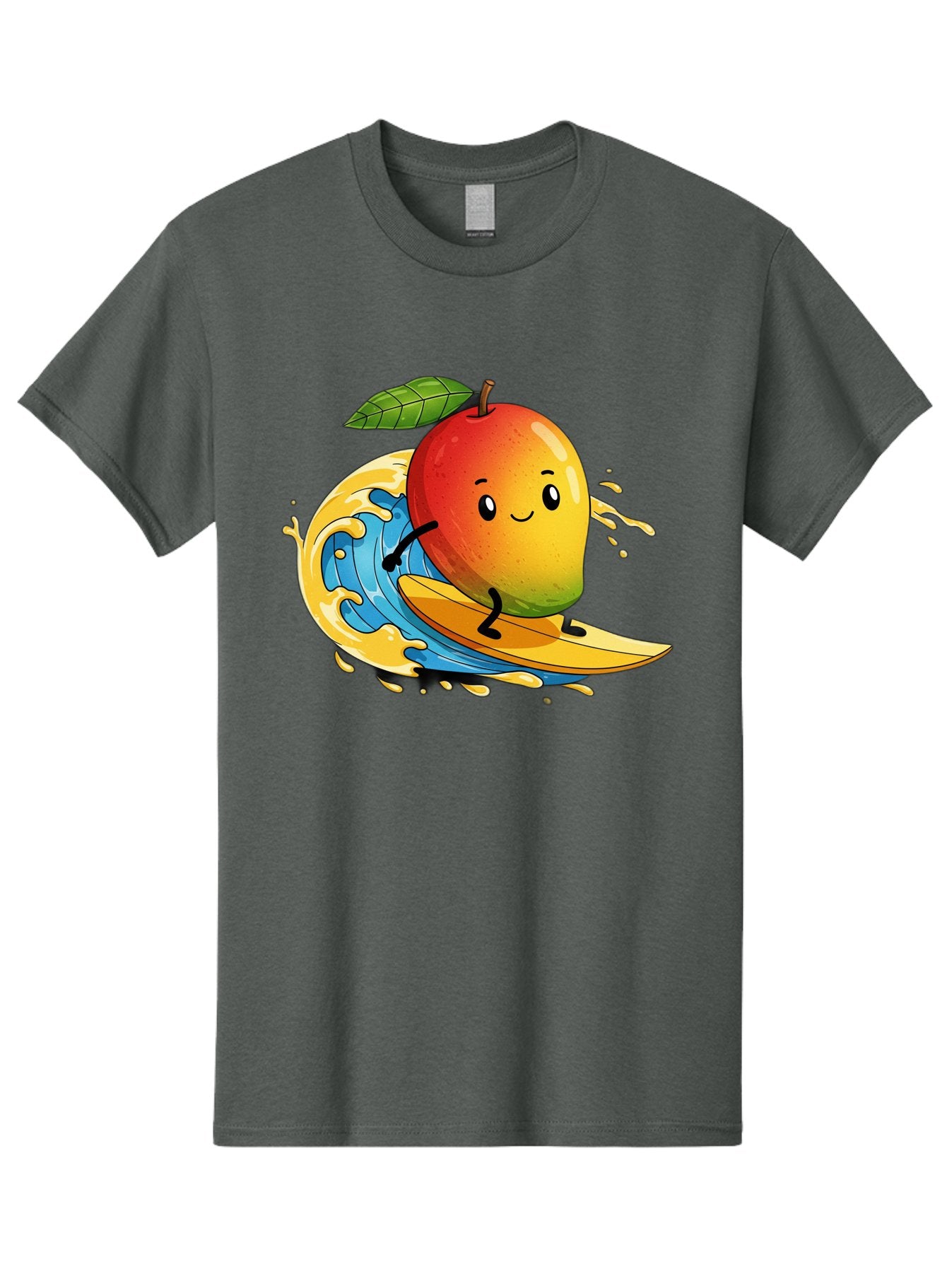 Mango-Surfing-1 Men'S Graphic Tee, 100% Cotton, Comfortable Casual Summer Wear, Machine Washable, Mango On Surfboard, Surfing Wave, Cartoon Fruit, Summer Fun, Beach Activity, Tropical Vibes, Happy Mango, Fruit Character, Playful Illustration Bac166 8