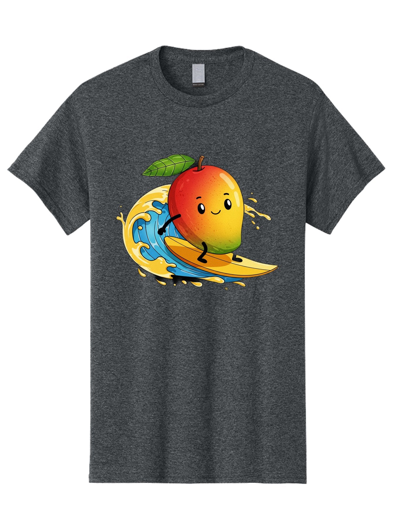 Mango-Surfing-1 Men'S Graphic Tee, 100% Cotton, Comfortable Casual Summer Wear, Machine Washable, Mango On Surfboard, Surfing Wave, Cartoon Fruit, Summer Fun, Beach Activity, Tropical Vibes, Happy Mango, Fruit Character, Playful Illustration Bac166 6