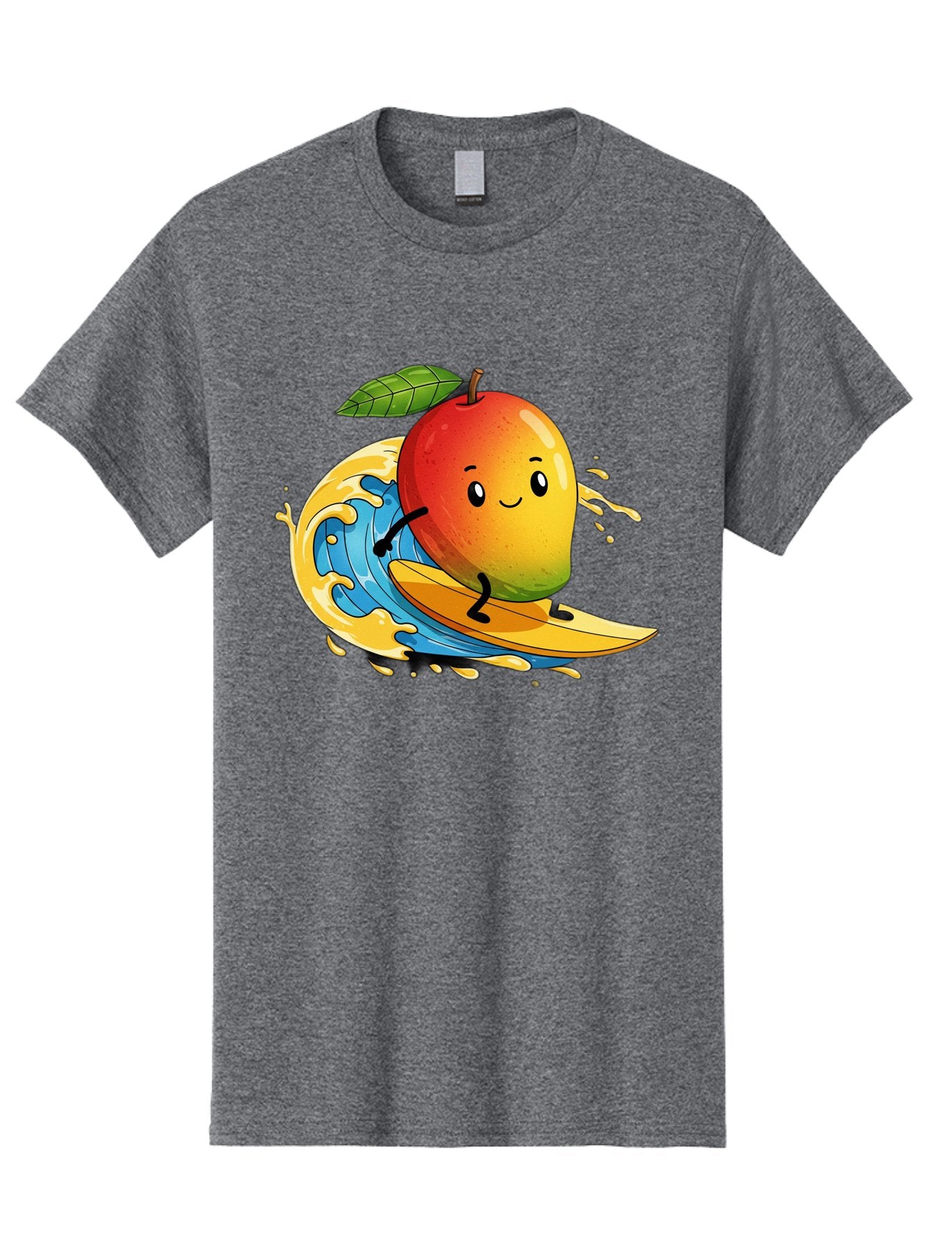 Mango-Surfing-1 Men'S Graphic Tee, 100% Cotton, Comfortable Casual Summer Wear, Machine Washable, Mango On Surfboard, Surfing Wave, Cartoon Fruit, Summer Fun, Beach Activity, Tropical Vibes, Happy Mango, Fruit Character, Playful Illustration Bac166 14