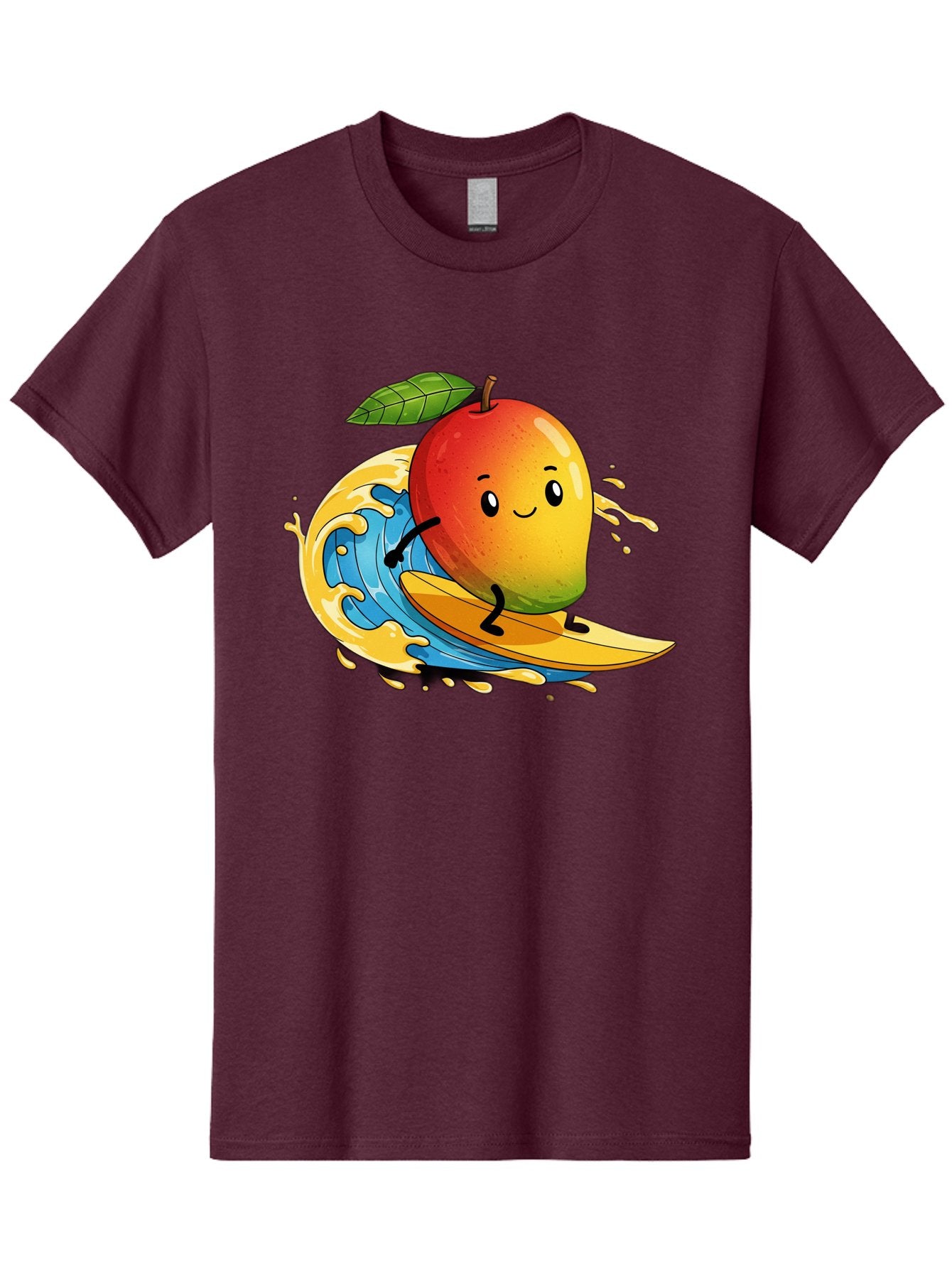 Mango-Surfing-1 Men'S Graphic Tee, 100% Cotton, Comfortable Casual Summer Wear, Machine Washable, Mango On Surfboard, Surfing Wave, Cartoon Fruit, Summer Fun, Beach Activity, Tropical Vibes, Happy Mango, Fruit Character, Playful Illustration Bac166 12