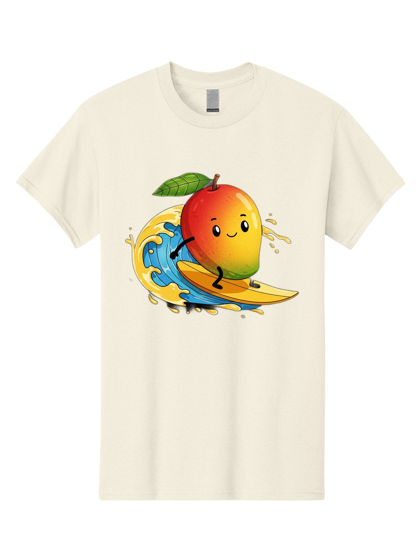 Mango-Surfing-1 Men'S Graphic Tee, 100% Cotton, Comfortable Casual Summer Wear, Machine Washable, Mango On Surfboard, Surfing Wave, Cartoon Fruit, Summer Fun, Beach Activity, Tropical Vibes, Happy Mango, Fruit Character, Playful Illustration Bac166 13