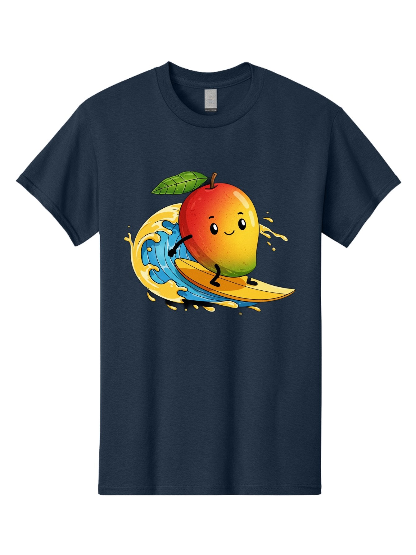 Mango-Surfing-1 Men'S Graphic Tee, 100% Cotton, Comfortable Casual Summer Wear, Machine Washable, Mango On Surfboard, Surfing Wave, Cartoon Fruit, Summer Fun, Beach Activity, Tropical Vibes, Happy Mango, Fruit Character, Playful Illustration Bac166 10