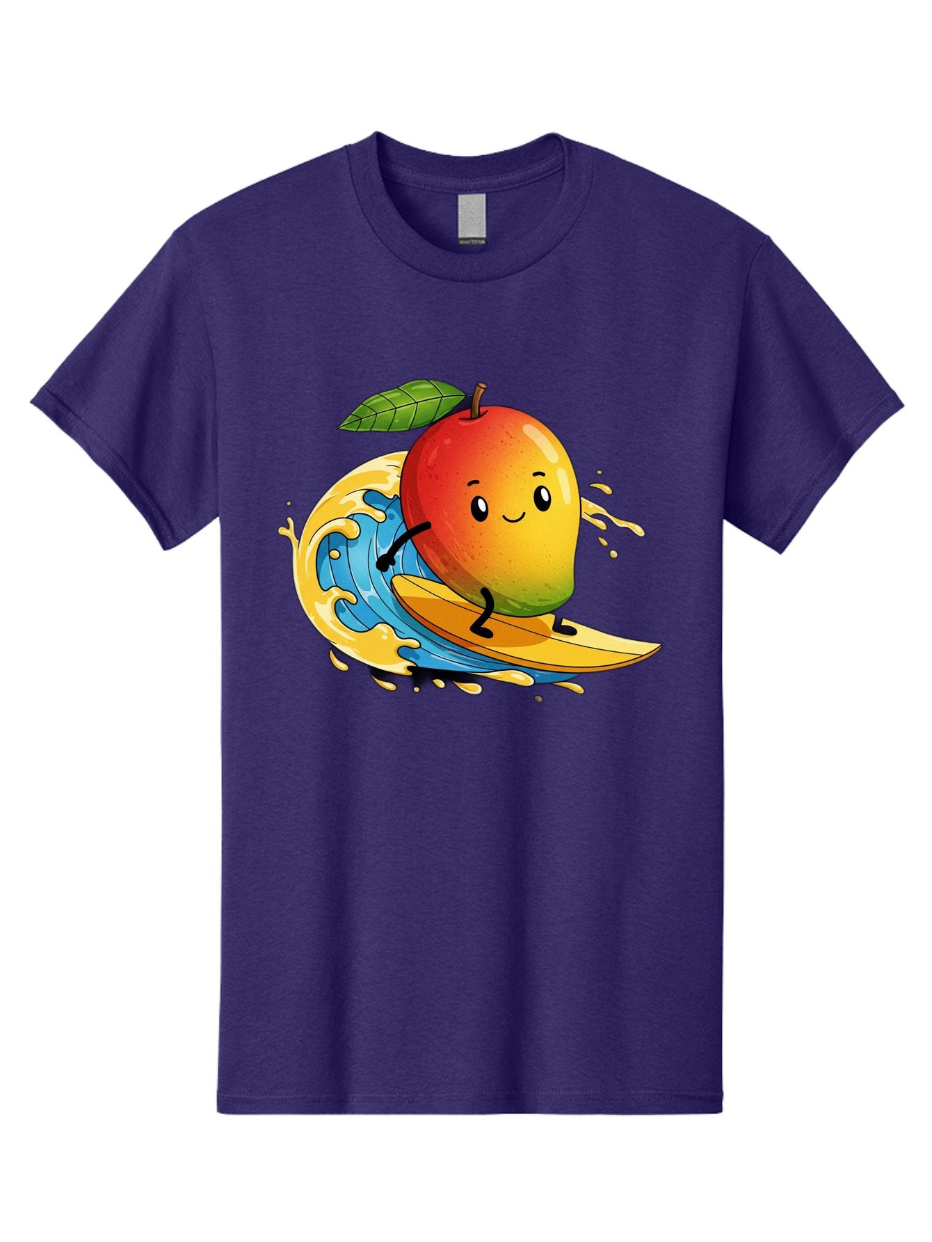 Mango-Surfing-1 Men'S Graphic Tee, 100% Cotton, Comfortable Casual Summer Wear, Machine Washable, Mango On Surfboard, Surfing Wave, Cartoon Fruit, Summer Fun, Beach Activity, Tropical Vibes, Happy Mango, Fruit Character, Playful Illustration Bac166 3