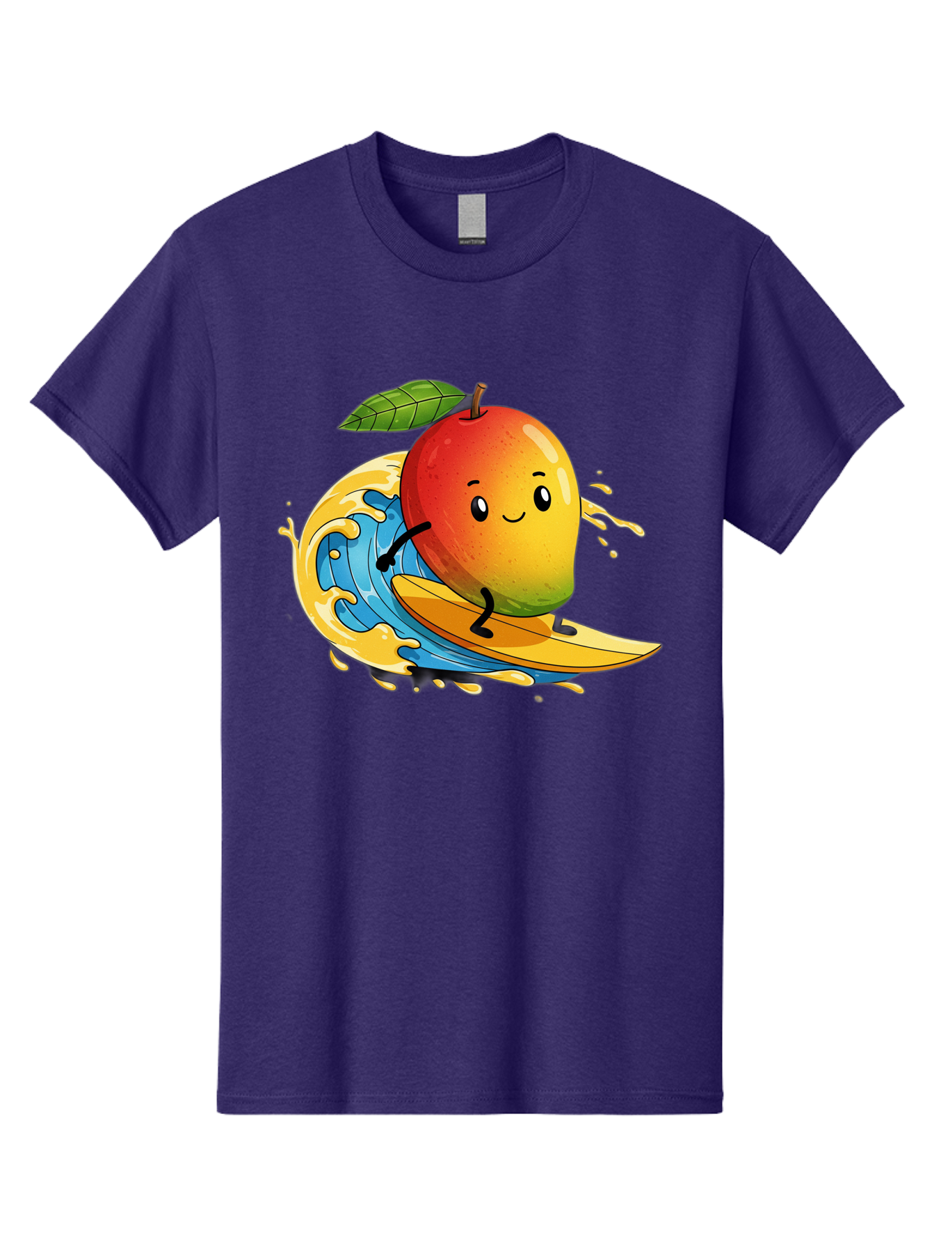 Mango-Surfing-1 Men'S Graphic Tee, 100% Cotton, Comfortable Casual Summer Wear, Machine Washable, Mango On Surfboard, Surfing Wave, Cartoon Fruit, Summer Fun, Beach Activity, Tropical Vibes, Happy Mango, Fruit Character, Playful Illustration Bac166 9