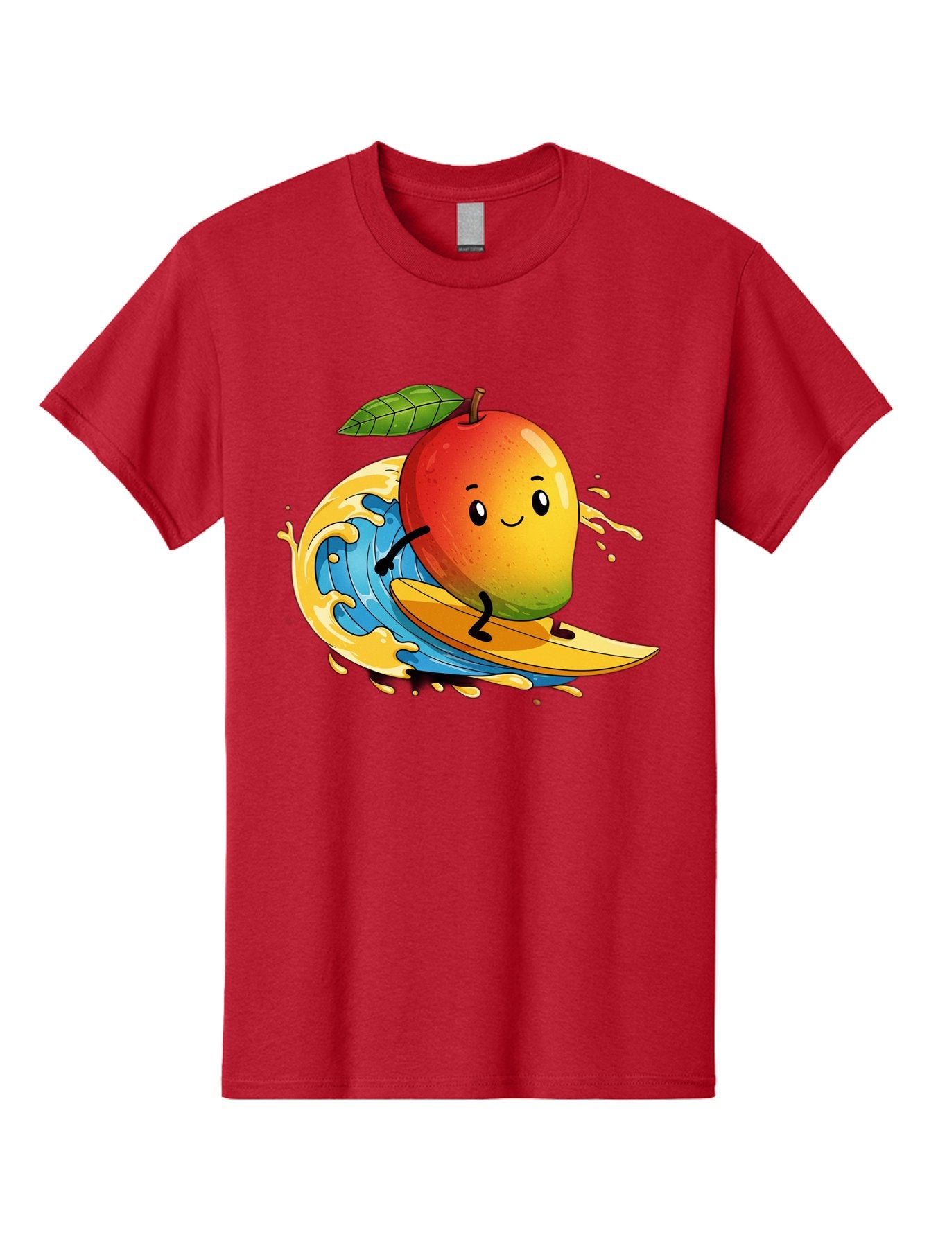 Mango-Surfing-1 Men'S Graphic Tee, 100% Cotton, Comfortable Casual Summer Wear, Machine Washable, Mango On Surfboard, Surfing Wave, Cartoon Fruit, Summer Fun, Beach Activity, Tropical Vibes, Happy Mango, Fruit Character, Playful Illustration Bac166 4