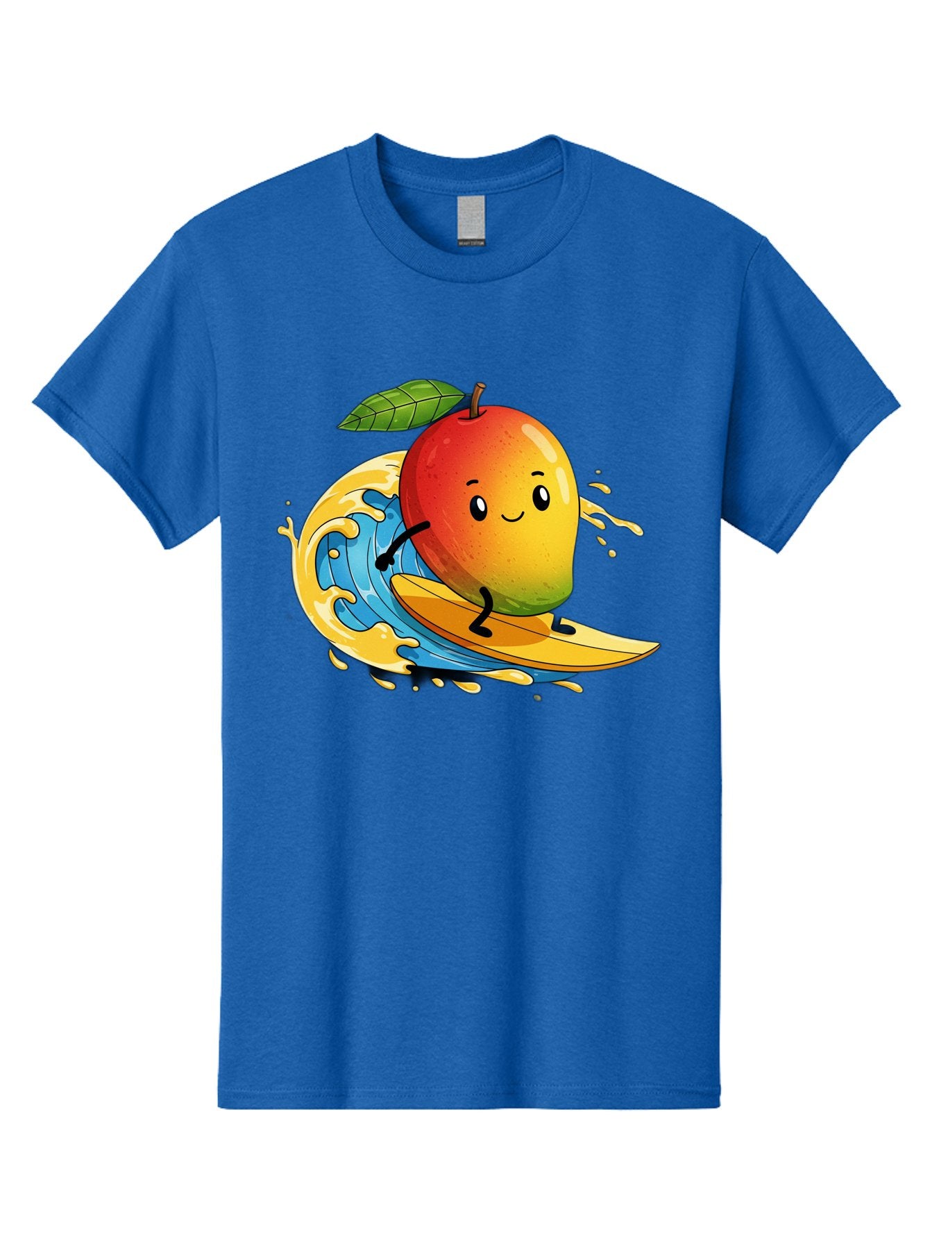 Mango-Surfing-1 Men'S Graphic Tee, 100% Cotton, Comfortable Casual Summer Wear, Machine Washable, Mango On Surfboard, Surfing Wave, Cartoon Fruit, Summer Fun, Beach Activity, Tropical Vibes, Happy Mango, Fruit Character, Playful Illustration Bac166 7