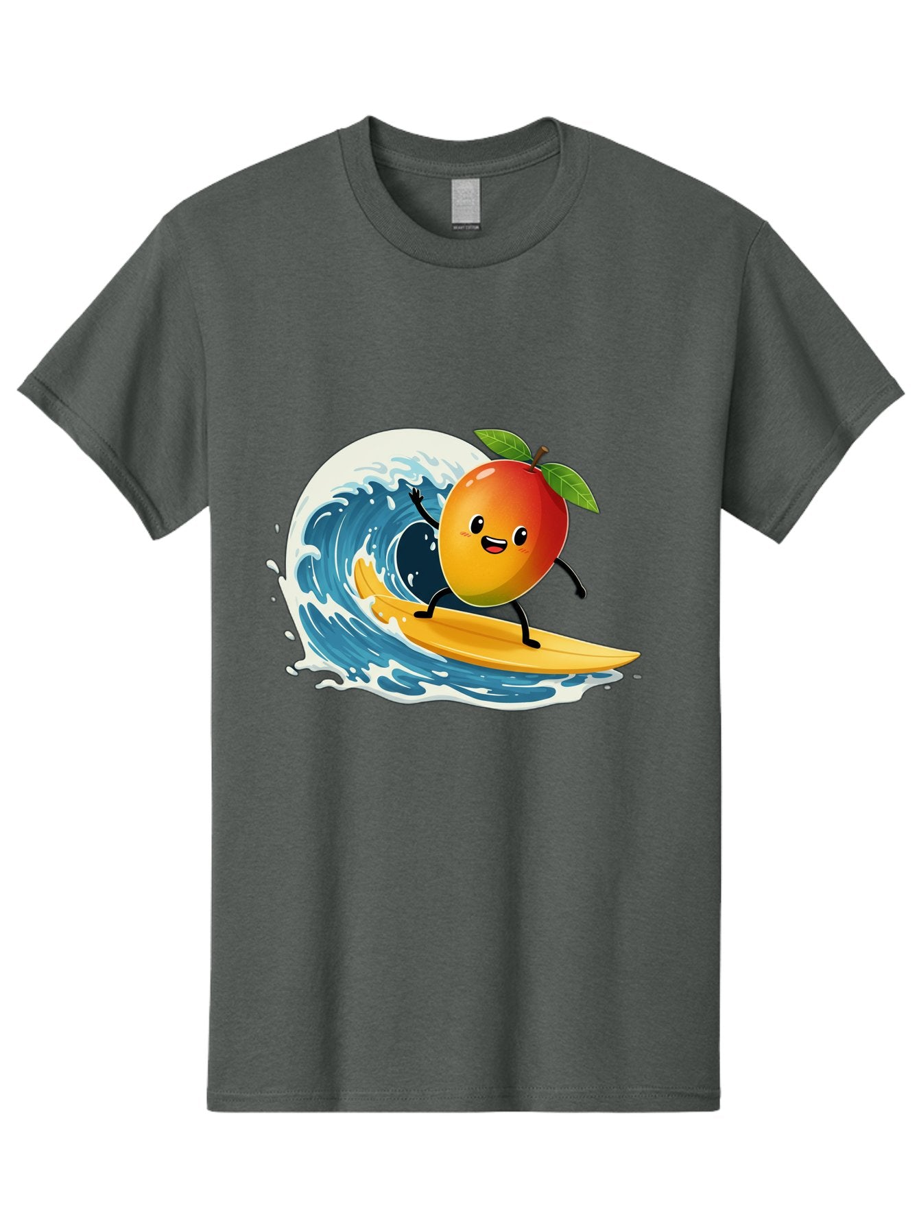 Mango-Surfing Men'S Graphic Tee, 100% Cotton, Comfortable Casual Summer Wear, Machine Washable, Cartoon Mango, Surfing Wave, Happy Face, Beach Fun, Summer Vibes, Ocean Wave, Surfing Cartoon, Playful Character, Cute Illustration Bac167 9