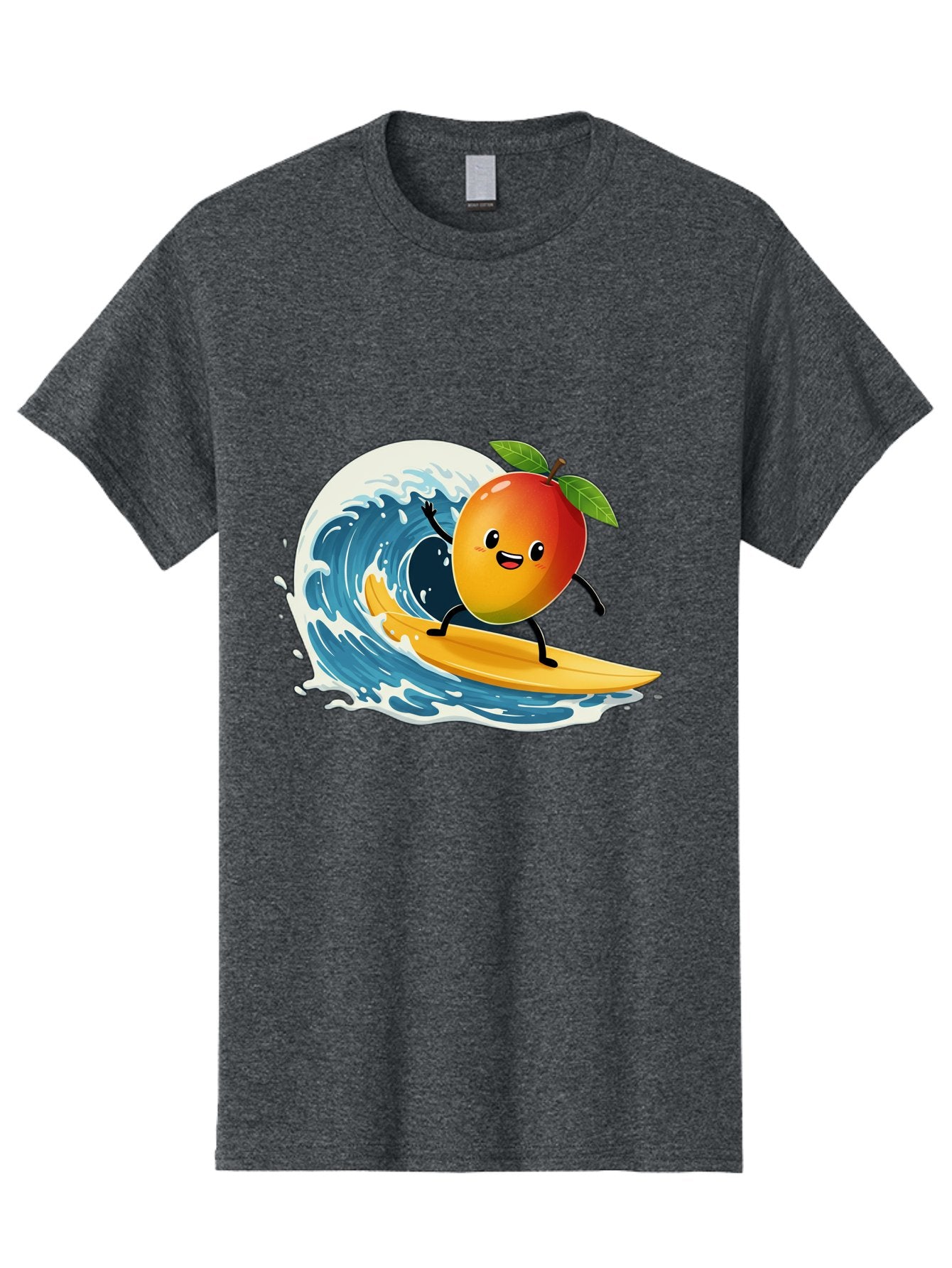 Mango-Surfing Men'S Graphic Tee, 100% Cotton, Comfortable Casual Summer Wear, Machine Washable, Cartoon Mango, Surfing Wave, Happy Face, Beach Fun, Summer Vibes, Ocean Wave, Surfing Cartoon, Playful Character, Cute Illustration Bac167 3