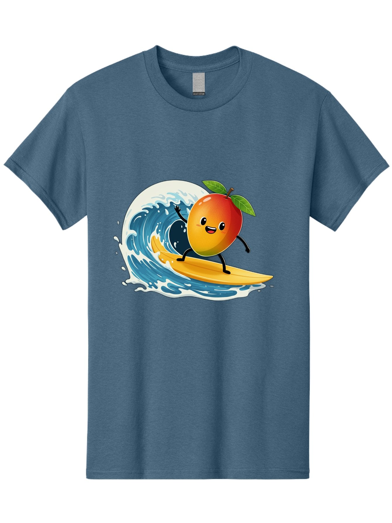 Mango-Surfing Men'S Graphic Tee, 100% Cotton, Comfortable Casual Summer Wear, Machine Washable, Cartoon Mango, Surfing Wave, Happy Face, Beach Fun, Summer Vibes, Ocean Wave, Surfing Cartoon, Playful Character, Cute Illustration Bac167 7