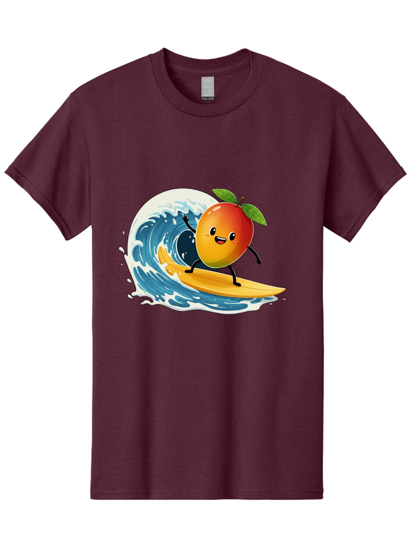 Mango-Surfing Men'S Graphic Tee, 100% Cotton, Comfortable Casual Summer Wear, Machine Washable, Cartoon Mango, Surfing Wave, Happy Face, Beach Fun, Summer Vibes, Ocean Wave, Surfing Cartoon, Playful Character, Cute Illustration Bac167 15