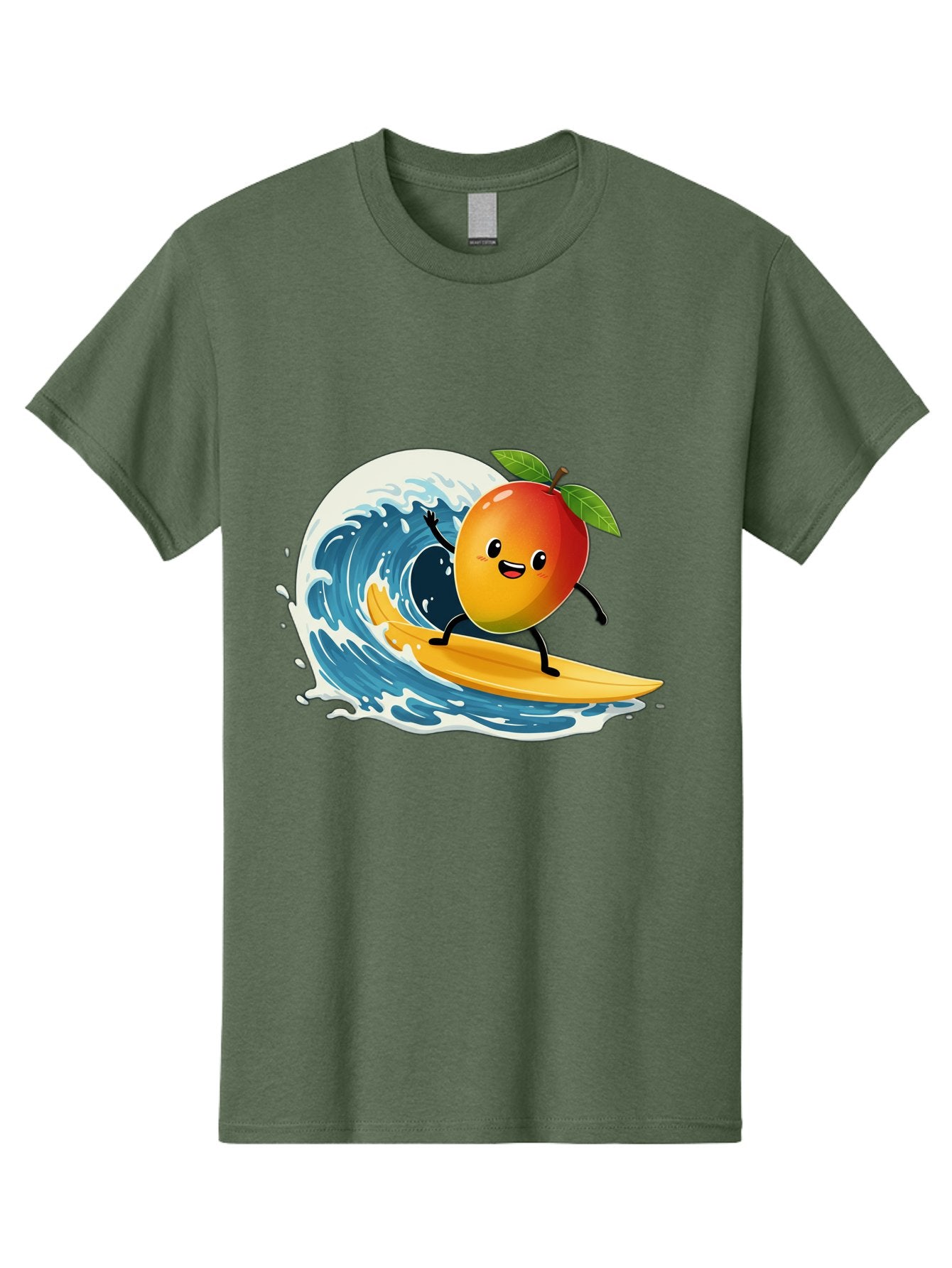 Mango-Surfing Men'S Graphic Tee, 100% Cotton, Comfortable Casual Summer Wear, Machine Washable, Cartoon Mango, Surfing Wave, Happy Face, Beach Fun, Summer Vibes, Ocean Wave, Surfing Cartoon, Playful Character, Cute Illustration Bac167 10
