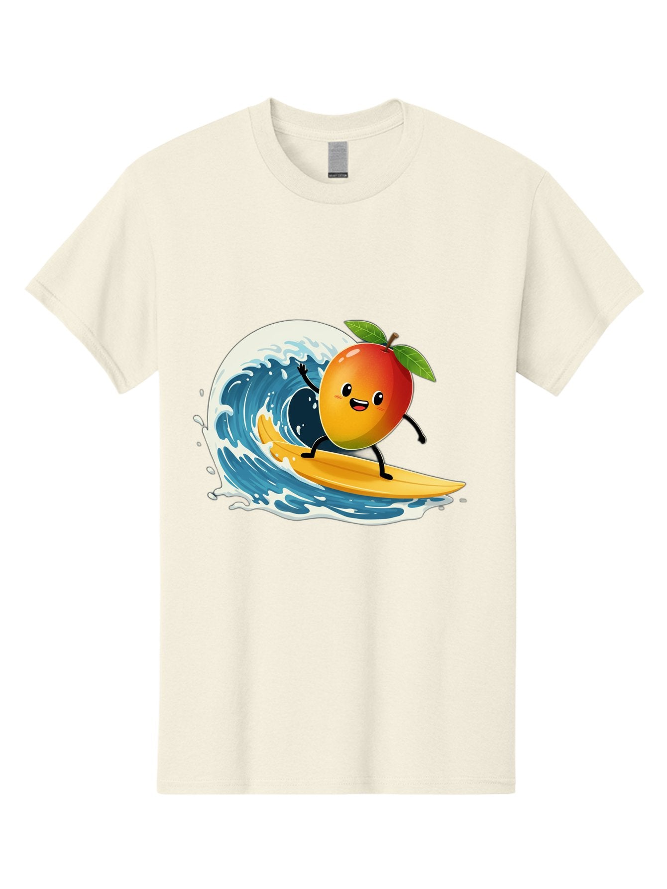 Mango-Surfing Men'S Graphic Tee, 100% Cotton, Comfortable Casual Summer Wear, Machine Washable, Cartoon Mango, Surfing Wave, Happy Face, Beach Fun, Summer Vibes, Ocean Wave, Surfing Cartoon, Playful Character, Cute Illustration Bac167 6