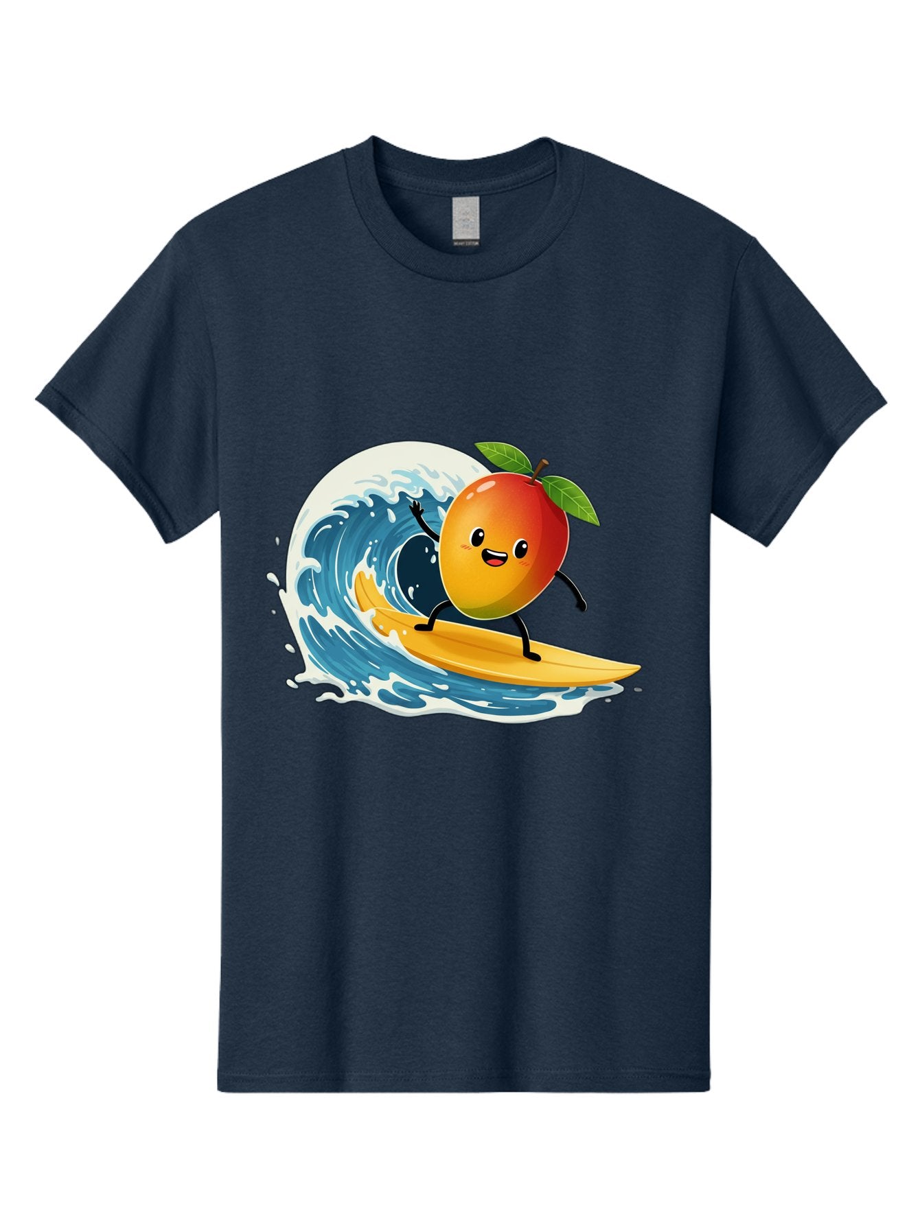 Mango-Surfing Men'S Graphic Tee, 100% Cotton, Comfortable Casual Summer Wear, Machine Washable, Cartoon Mango, Surfing Wave, Happy Face, Beach Fun, Summer Vibes, Ocean Wave, Surfing Cartoon, Playful Character, Cute Illustration Bac167 12