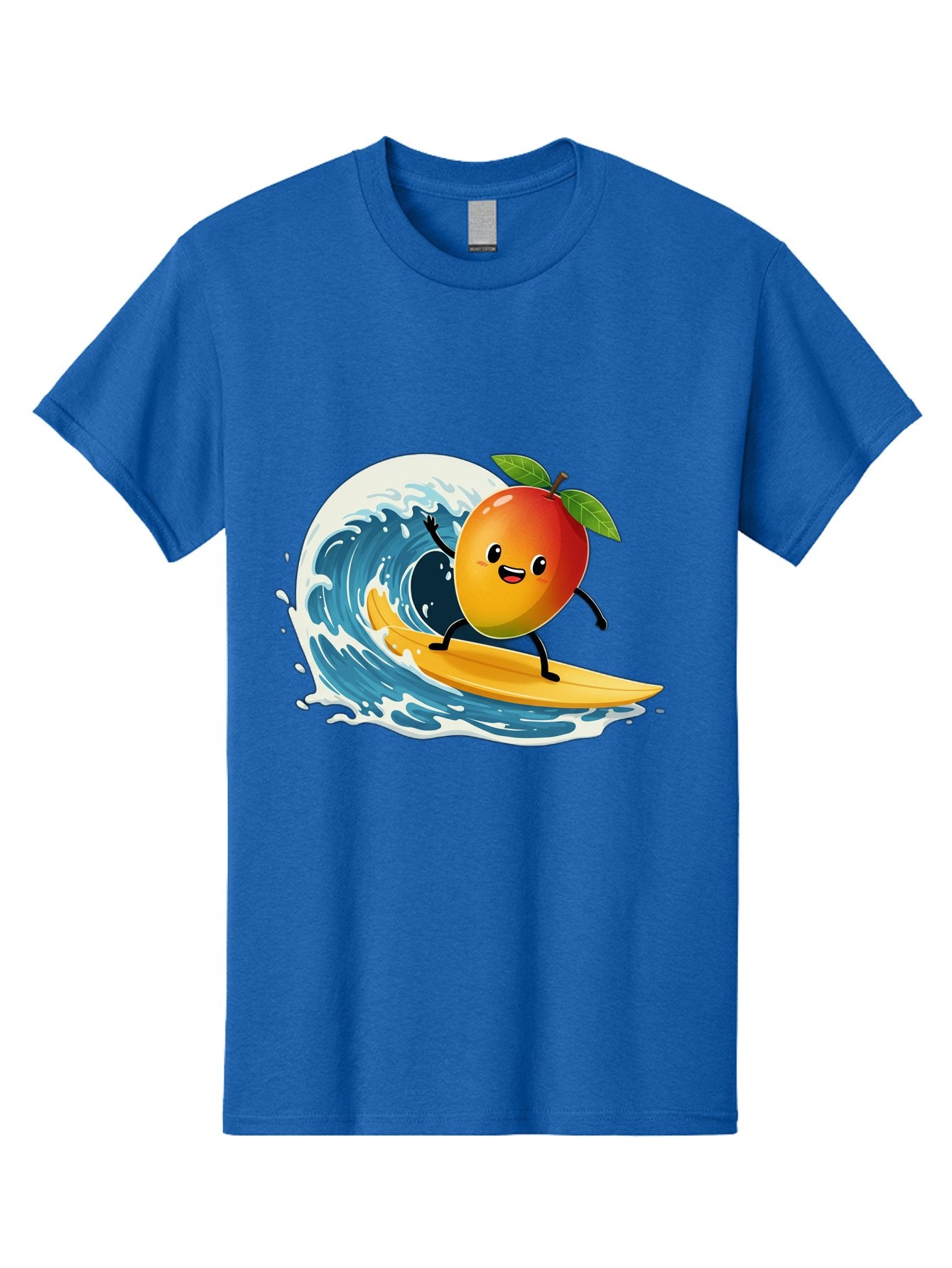Mango-Surfing Men'S Graphic Tee, 100% Cotton, Comfortable Casual Summer Wear, Machine Washable, Cartoon Mango, Surfing Wave, Happy Face, Beach Fun, Summer Vibes, Ocean Wave, Surfing Cartoon, Playful Character, Cute Illustration Bac167 5